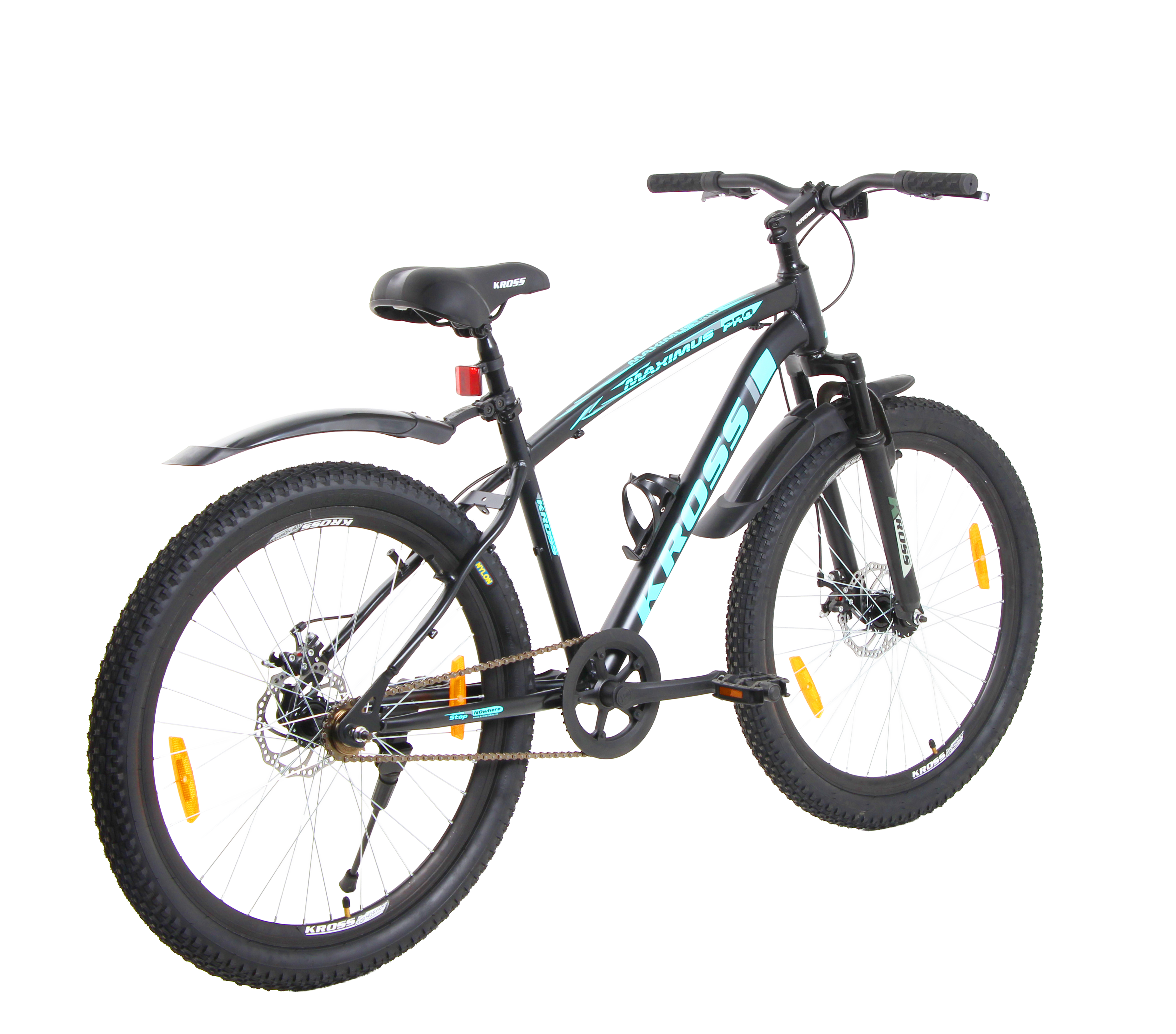 Kross Maximus Pro 26T Mountain Bike – Steel Frame, Suspension Fork, Dual Disc Brakes, Wide 2.35” Tyres (Black-Blue, Single Speed)