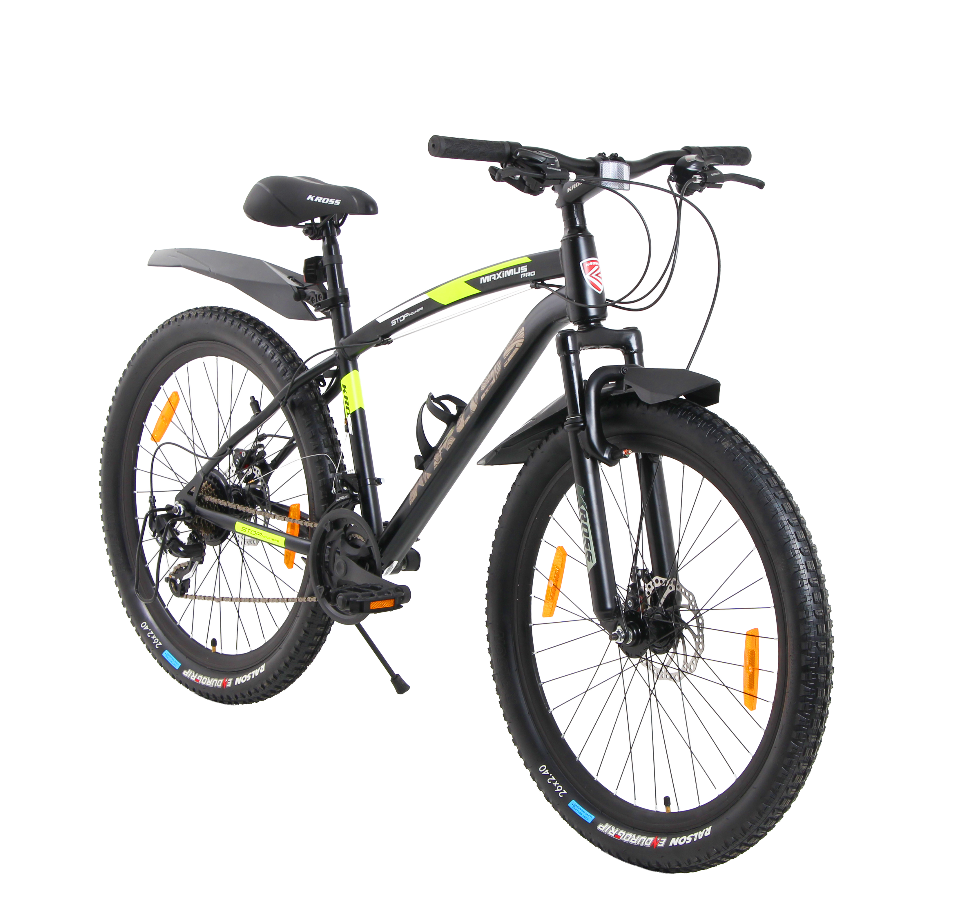 Kross Maximus Pro 26T Mountain Bike – 21-Speed Shimano Tourney Drivetrain, TIG-Welded Steel Frame, Suspension Fork, Dual Disc Brakes, 2.40” Wide Tyres & Alloy Double-Wall Rims (Glossy Black)