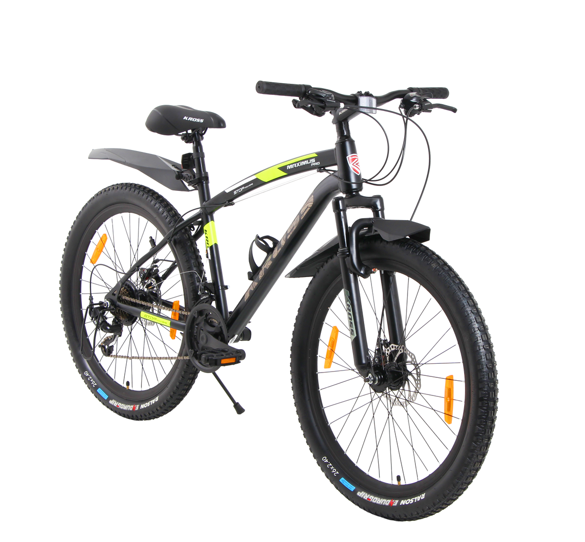 Kross Maximus Pro 26T Mountain Bike – 21-Speed Shimano Tourney Drivetrain, TIG-Welded Steel Frame, Suspension Fork, Dual Disc Brakes, 2.40” Wide Tyres & Alloy Double-Wall Rims (Glossy Black)