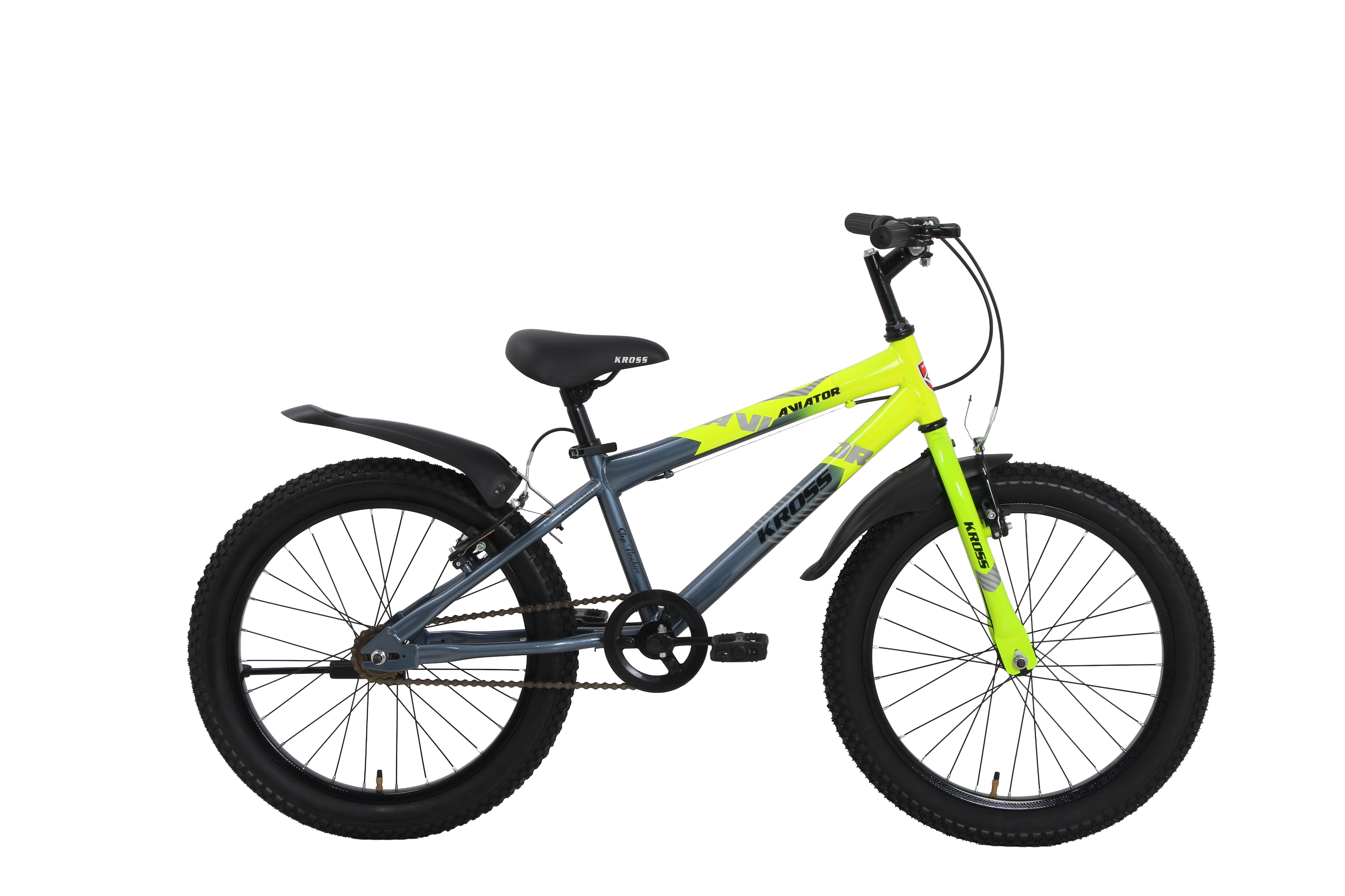 Kross Aviator 20T Kids Bicycle Grey & Green | Single Speed with V-Brakes