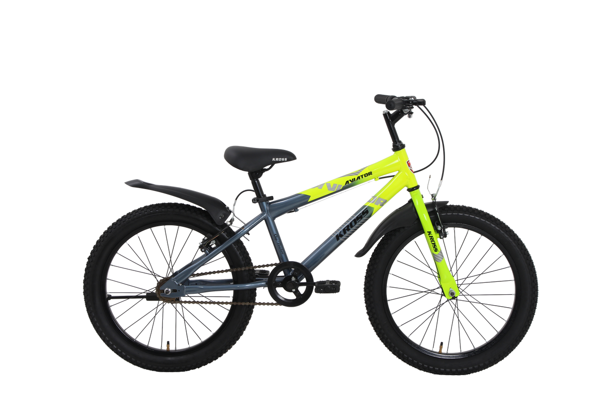 Kross Aviator 20T Kids Bicycle Grey & Green | Single Speed with V-Brakes