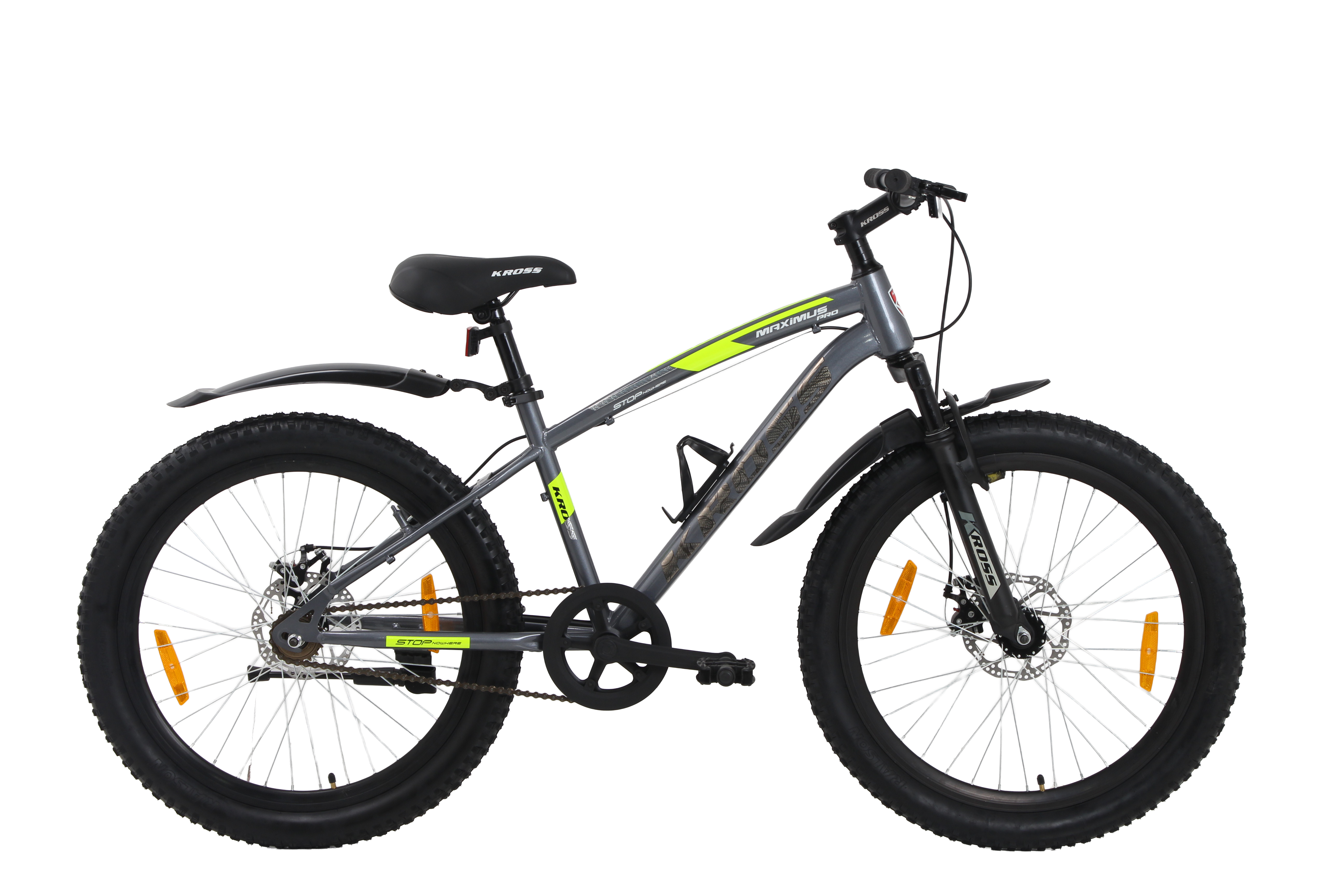 Kross Maximus Pro 24T MTB Cycle – 24" Tyres, Suspension Fork, Single Speed, Dual Disc (Grey)