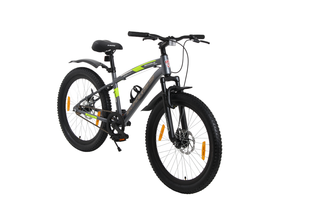Kross Maximus Pro 24T MTB Cycle – 24" Tyres, Suspension Fork, Single Speed, Dual Disc (Grey)