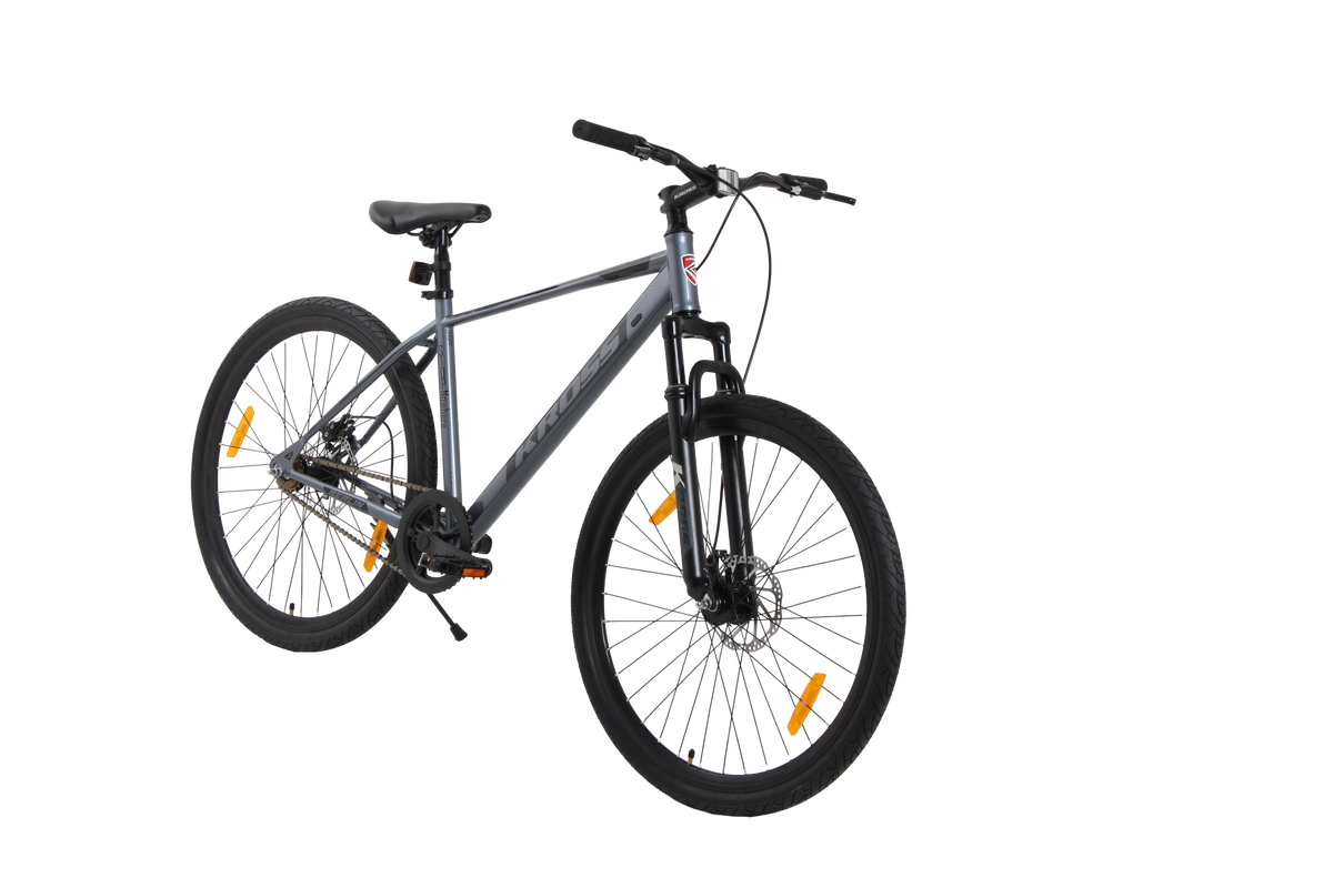 Kross Berlin 27.5T MTB – Single Speed, Dual Disc Brakes, Alloy Rims, Suspension Fork (Grey)