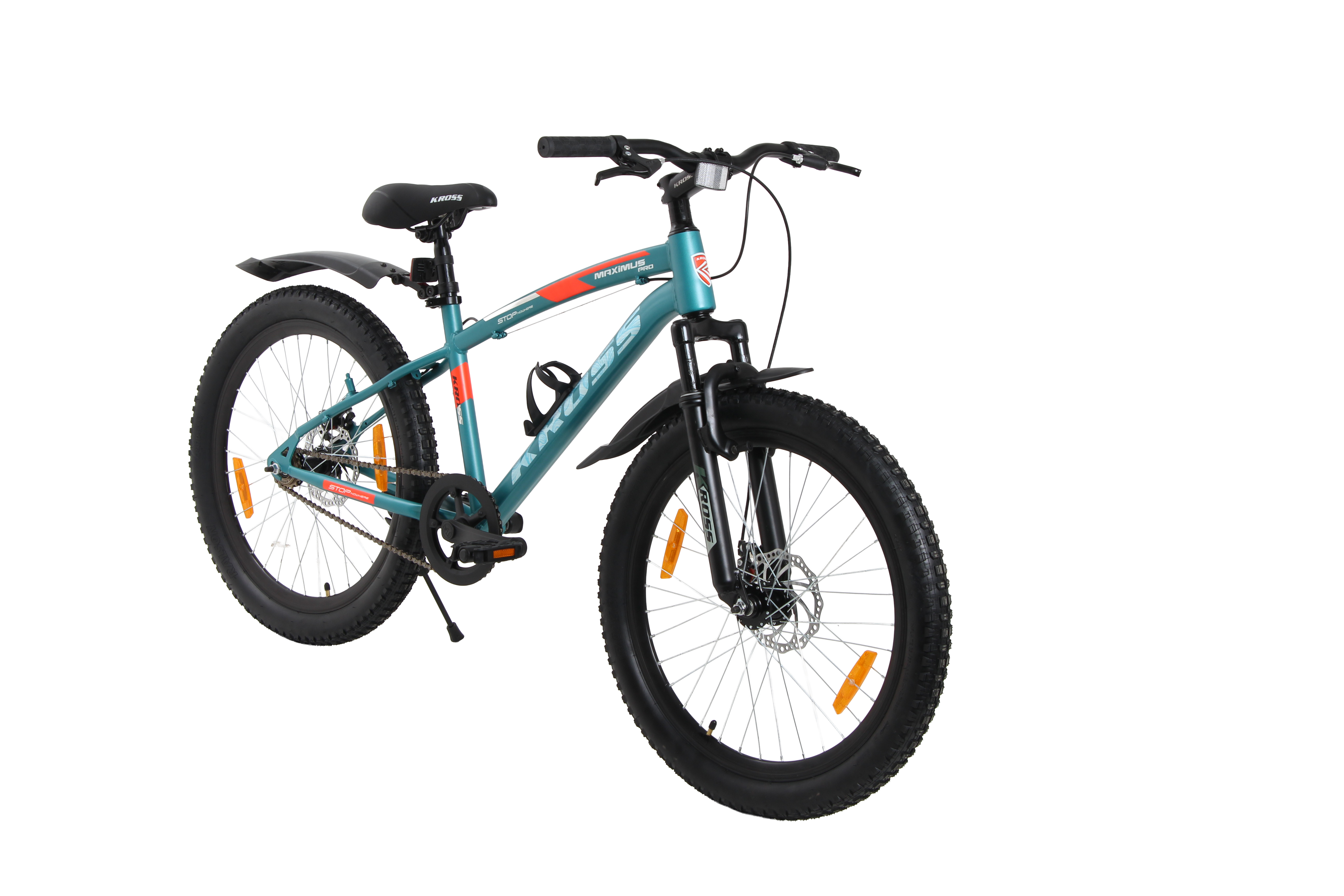 Kross Maximus Pro 24T Single Speed Double Disc Kids/Teens MTB – Matte Blue – Steel Frame, Suspension Fork, 24×2.40 Tyres
