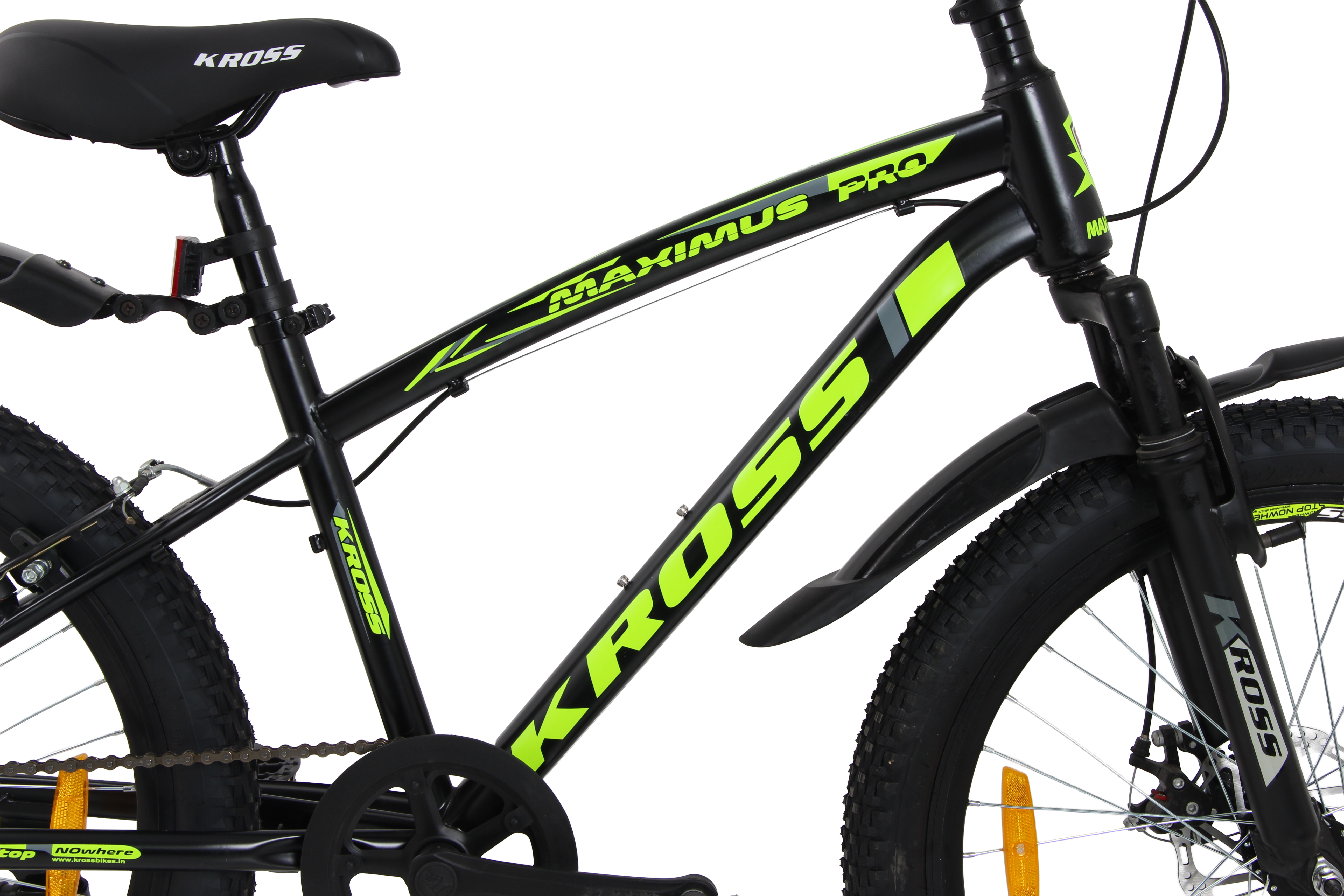 Maximus Pro Kross 24T Black Yellow | Single Speed MTB with Disc Brake | Steel Frame | 24×2.35 Tyres | Front Suspension