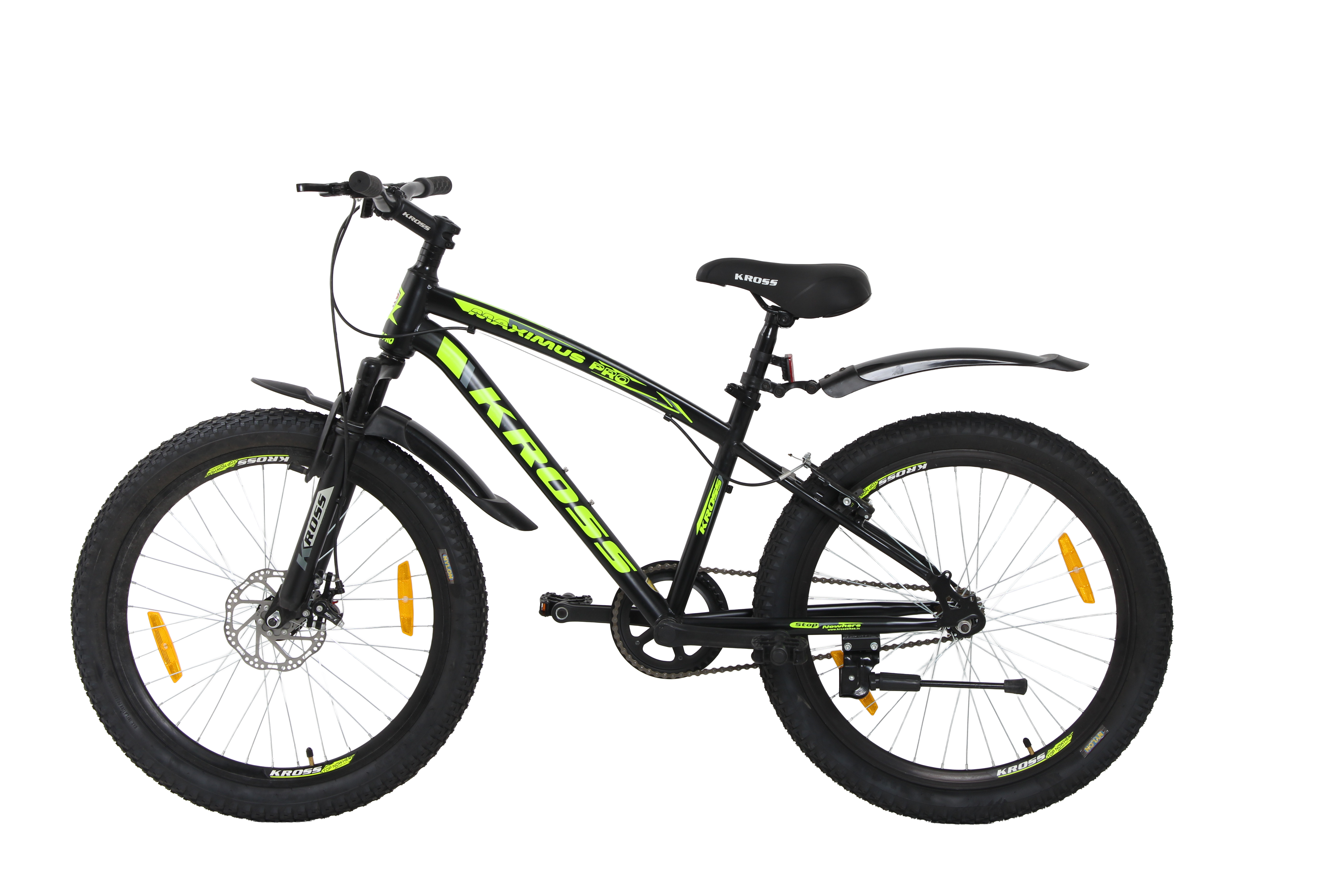 Maximus Pro Kross 24T Black Yellow | Single Speed MTB with Disc Brake | Steel Frame | 24×2.35 Tyres | Front Suspension