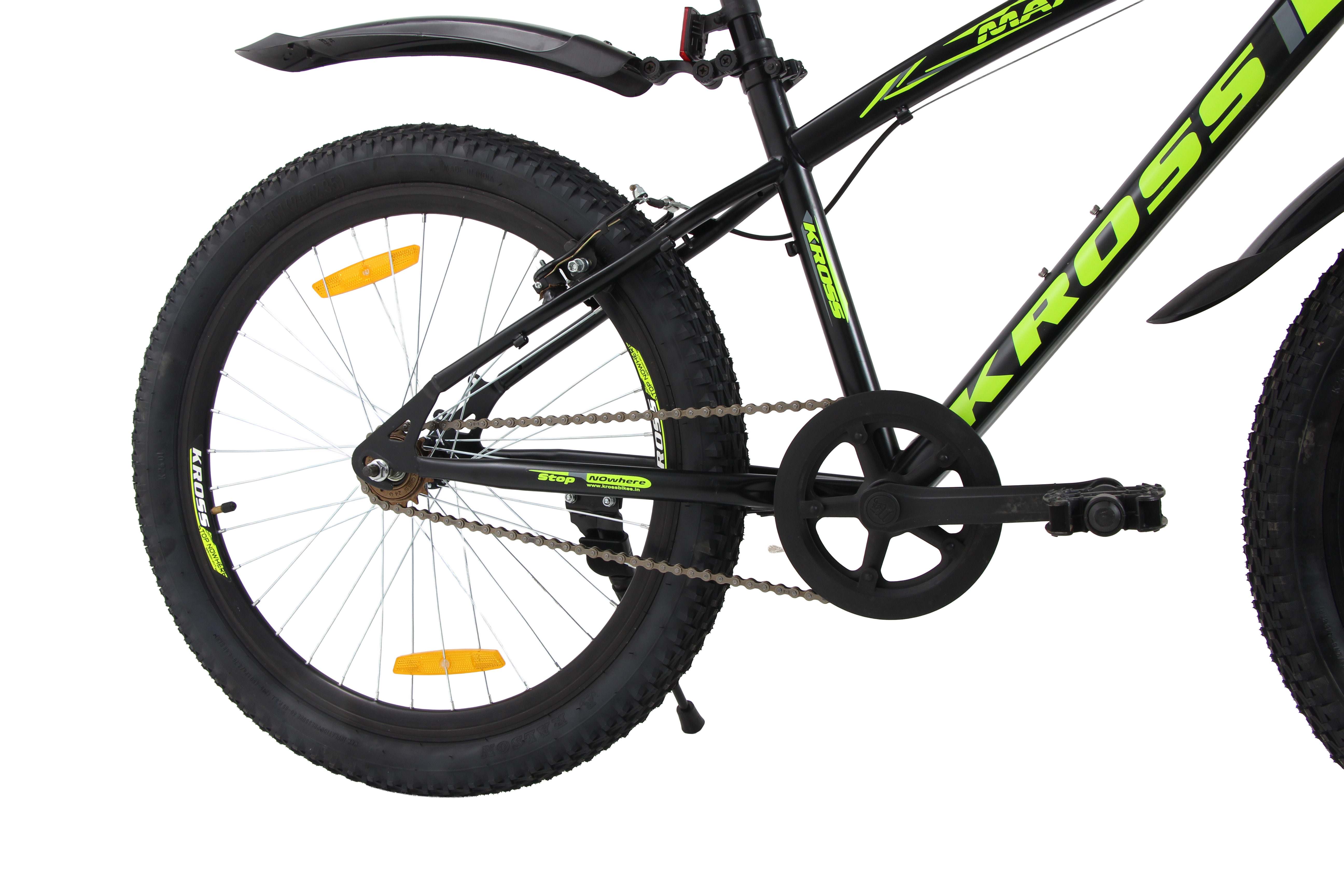 Maximus Pro Kross 24T Black Yellow | Single Speed MTB with Disc Brake | Steel Frame | 24×2.35 Tyres | Front Suspension