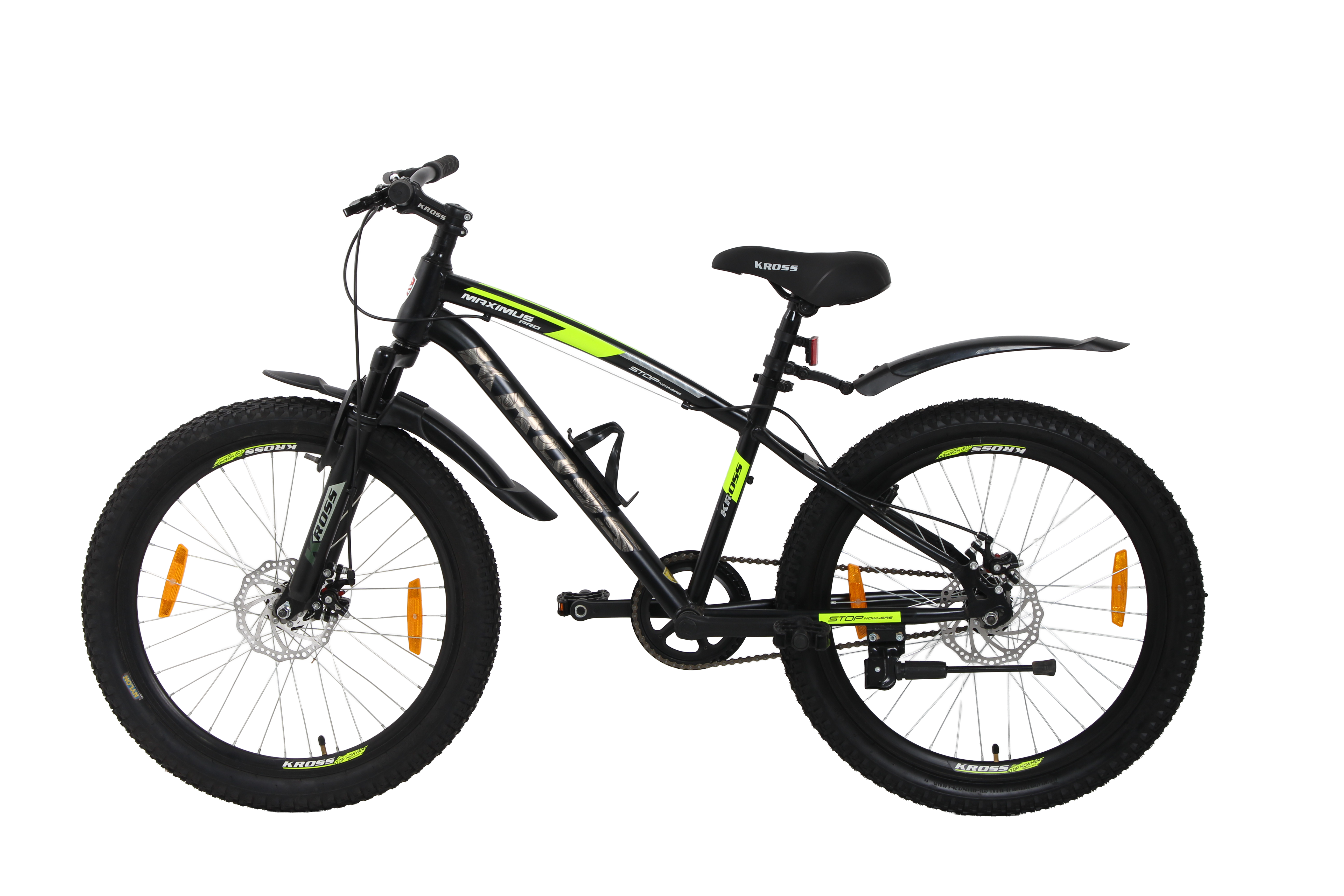 Maximus Pro Kross 24T Black/Yellow – Single-Speed Disc MTB with Suspension & Steel Frame