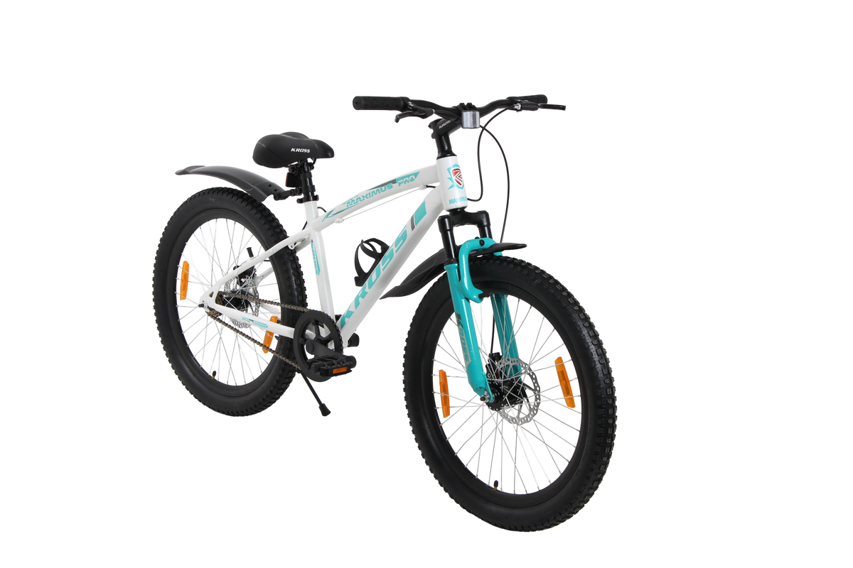 Maximus Pro Kross 24T Mountain Bike – Matte White, Single Speed / Double Disc, 24-Inch Wheels