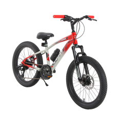 Kross Tronin 20T 7-Speed Kids MTB Cycle – Dual Disc Brakes, Suspension Fork, 20×2.40 Tyres (Grey/Red)