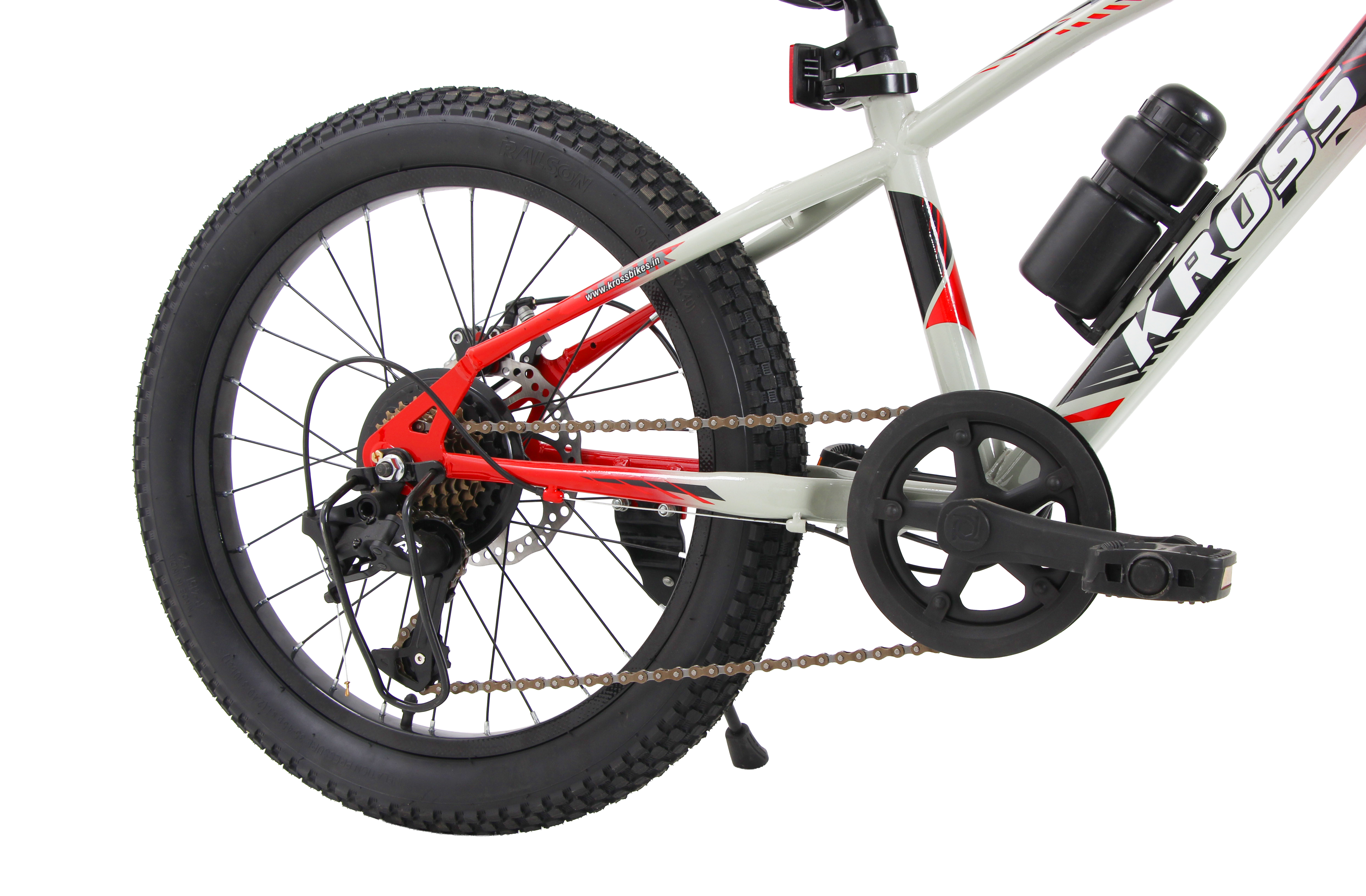 Kross Tronin 20T 7-Speed Kids MTB Cycle – Dual Disc Brakes, Suspension Fork, 20×2.40 Tyres (Grey/Red)