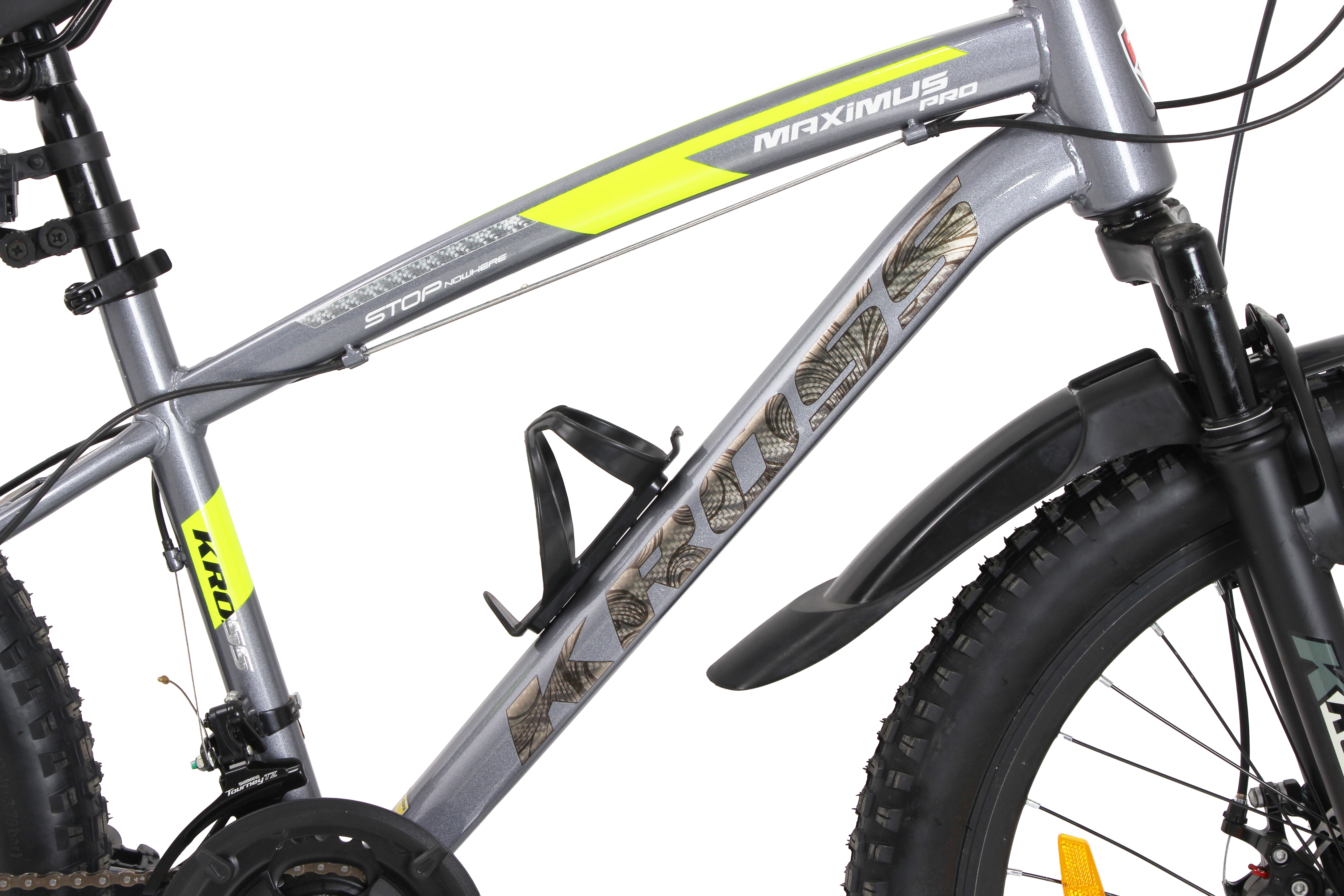 KROSS Maximus Pro 24T 21-Speed MTB with Suspension Fork, Dual Disc Brakes, Alloy Stem, Wide Tyres & Double-Wall Rims (Grey)