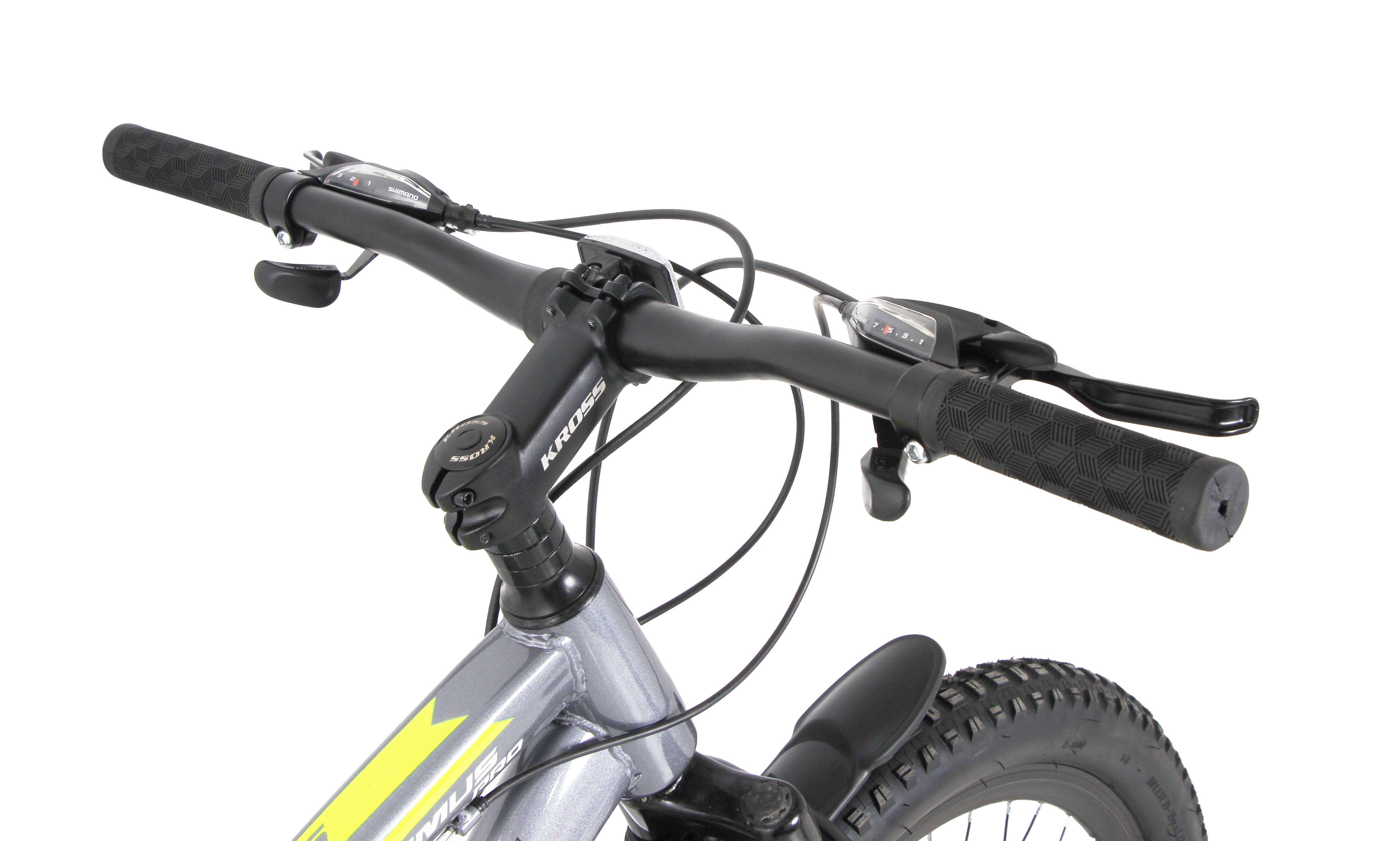 KROSS Maximus Pro 24T 21-Speed MTB with Suspension Fork, Dual Disc Brakes, Alloy Stem, Wide Tyres & Double-Wall Rims (Grey)