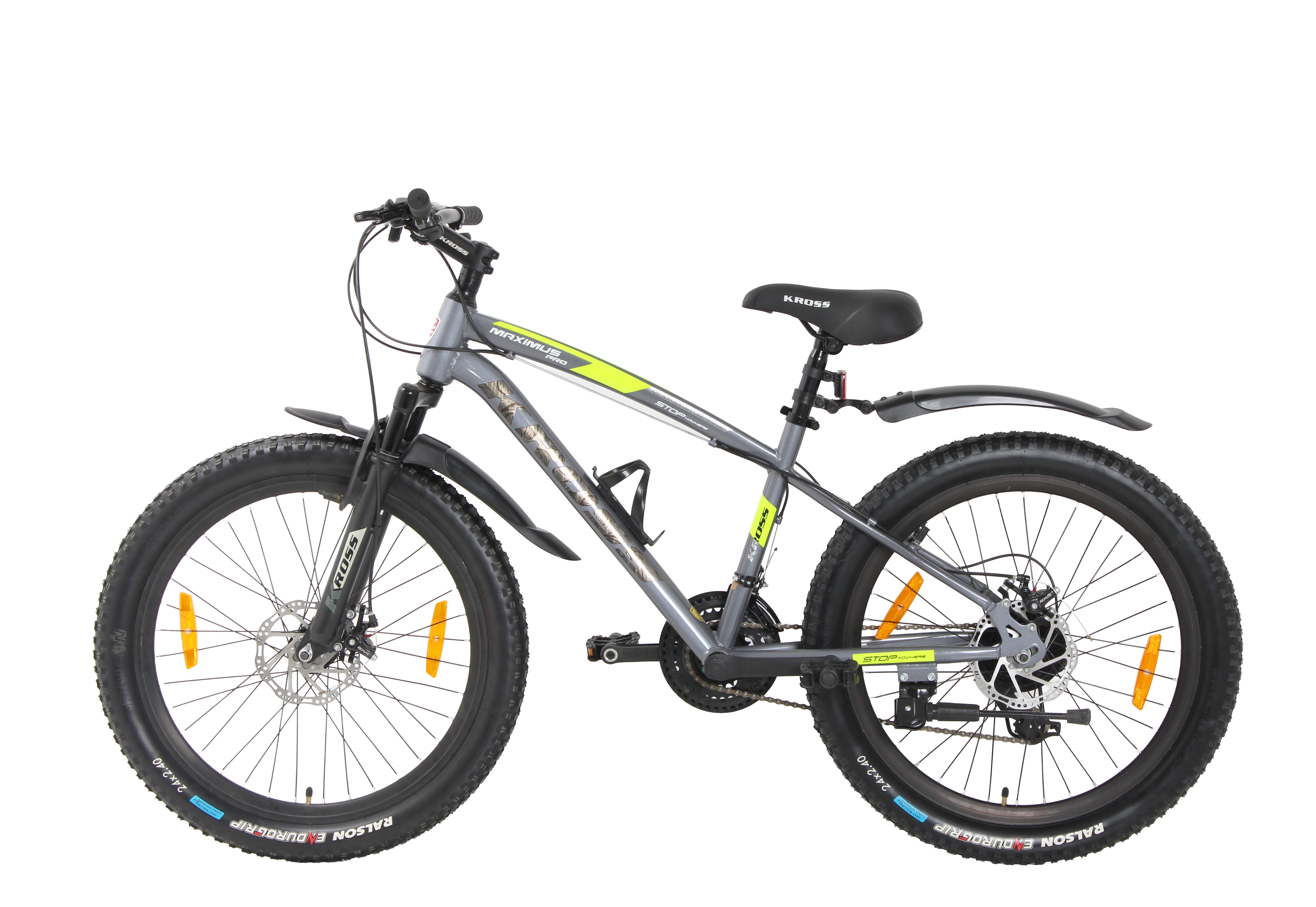 KROSS Maximus Pro 24T 21-Speed MTB with Suspension Fork, Dual Disc Brakes, Alloy Stem, Wide Tyres & Double-Wall Rims (Grey)