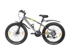 KROSS Maximus Pro 24T 21-Speed MTB with Suspension Fork, Dual Disc Brakes, Alloy Stem, Wide Tyres & Double-Wall Rims (Grey)