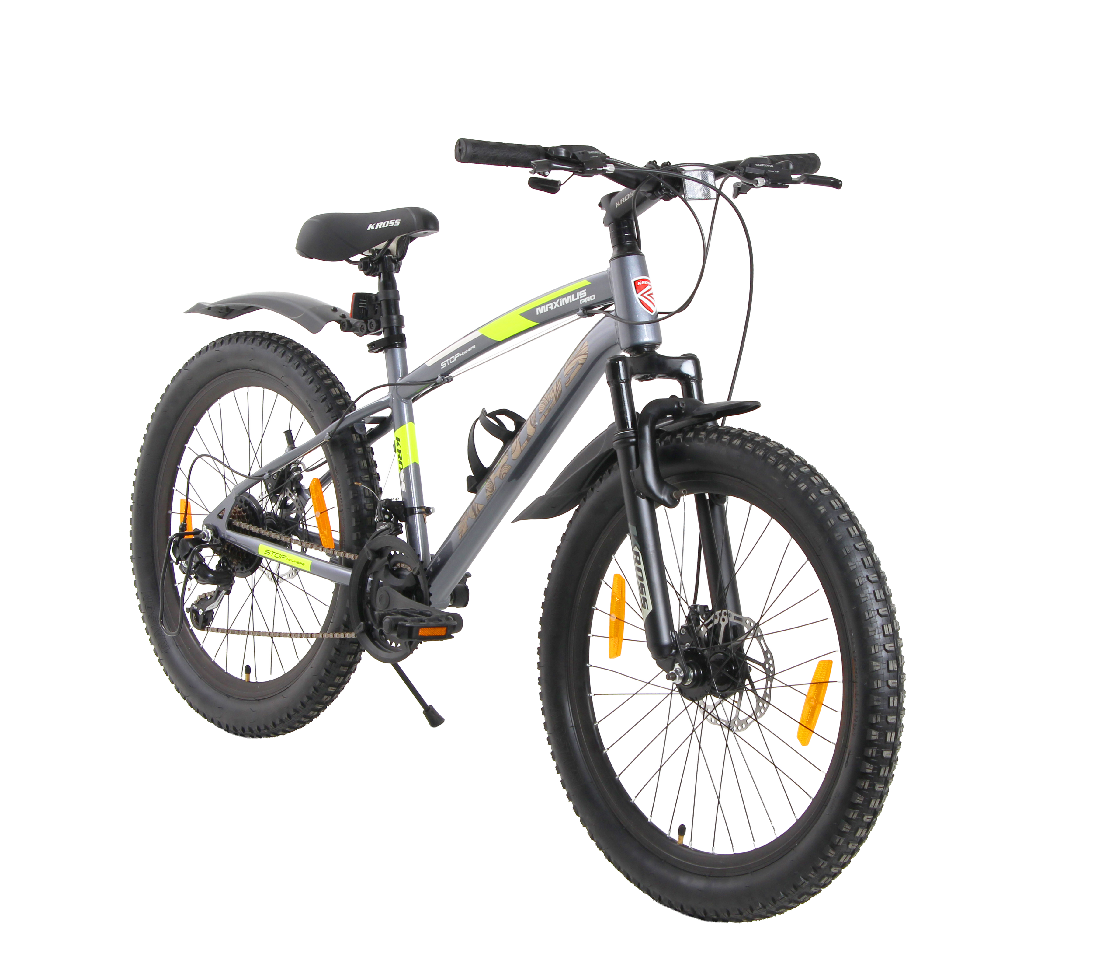 KROSS Maximus Pro 24T 21-Speed MTB with Suspension Fork, Dual Disc Brakes, Alloy Stem, Wide Tyres & Double-Wall Rims (Grey)