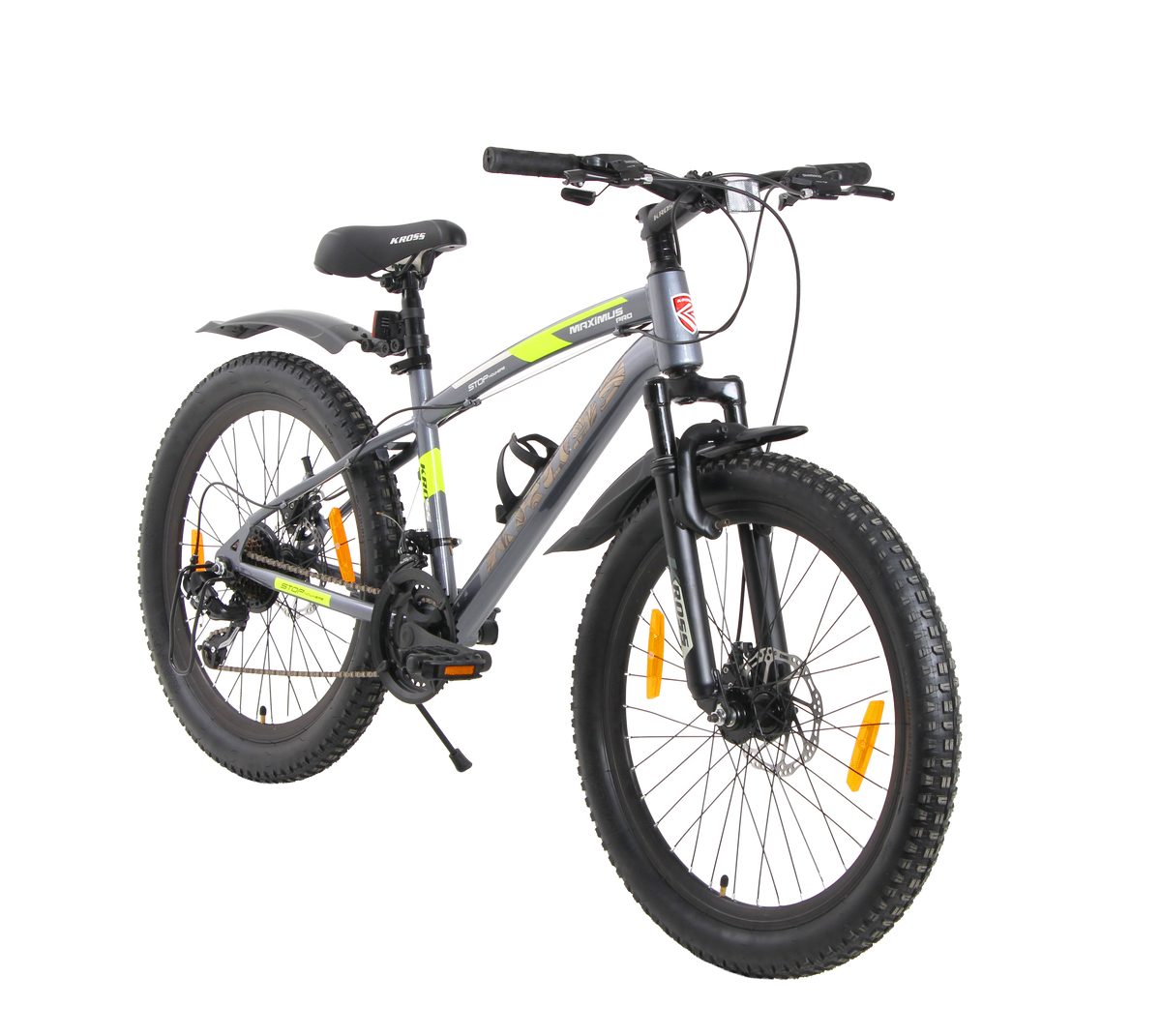 KROSS Maximus Pro 24T 21-Speed MTB with Suspension Fork, Dual Disc Brakes, Alloy Stem, Wide Tyres & Double-Wall Rims (Grey)