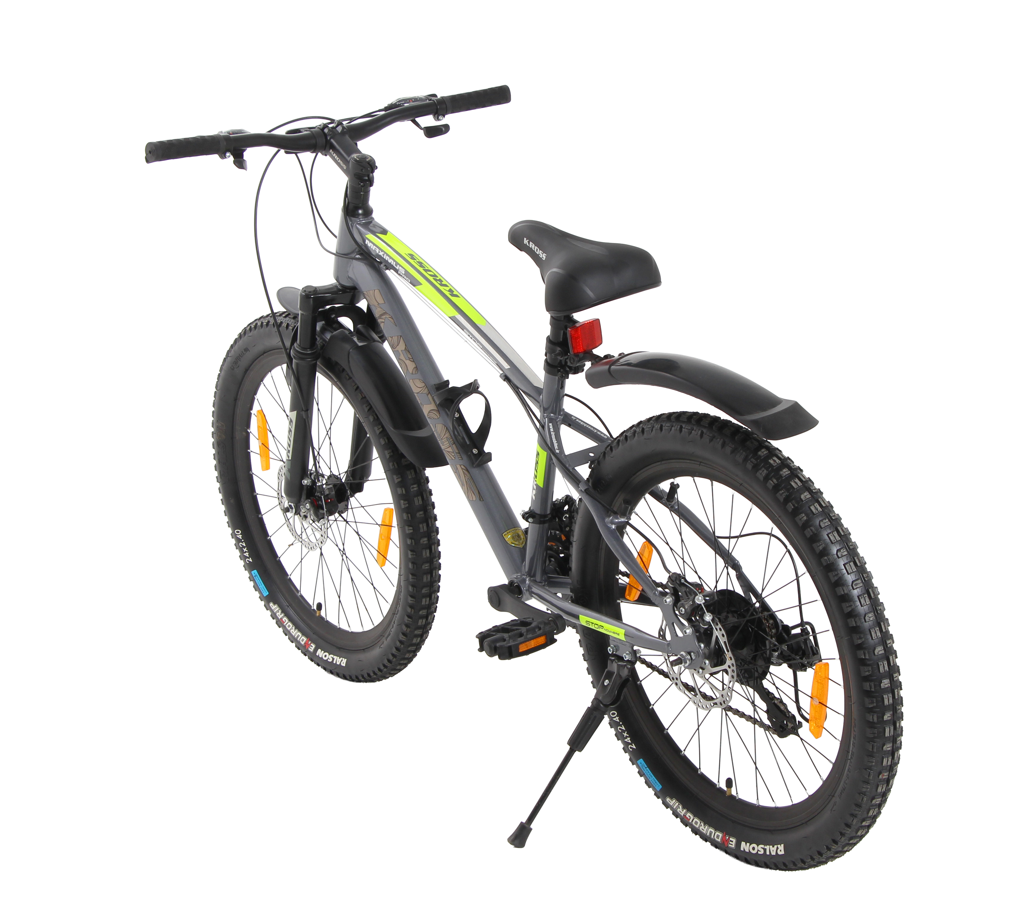 KROSS Maximus Pro 24T 21-Speed MTB with Suspension Fork, Dual Disc Brakes, Alloy Stem, Wide Tyres & Double-Wall Rims (Grey)