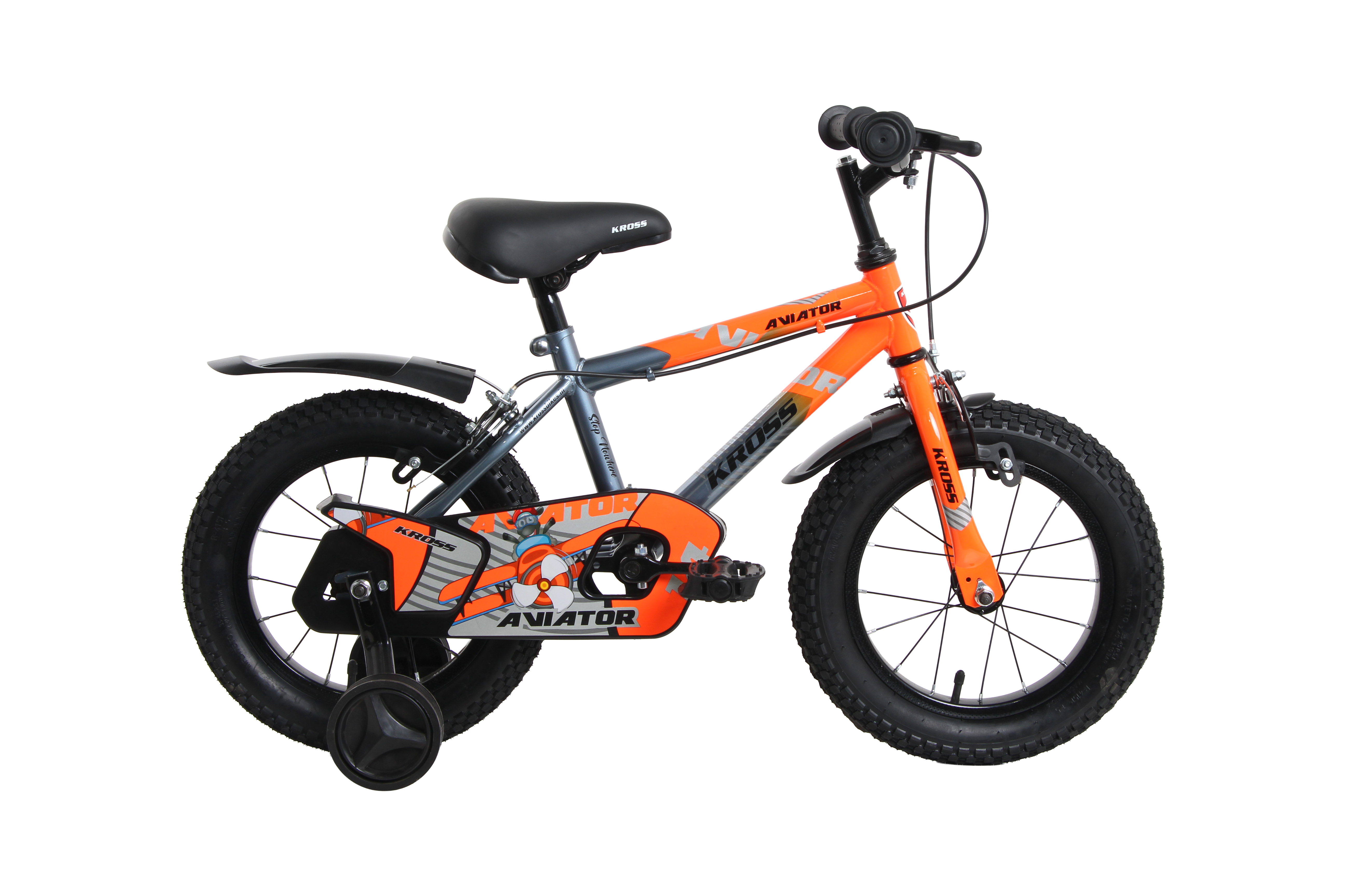 Kross Aviator 14T Kids Bicycle – Grey/Orange with Training Wheels