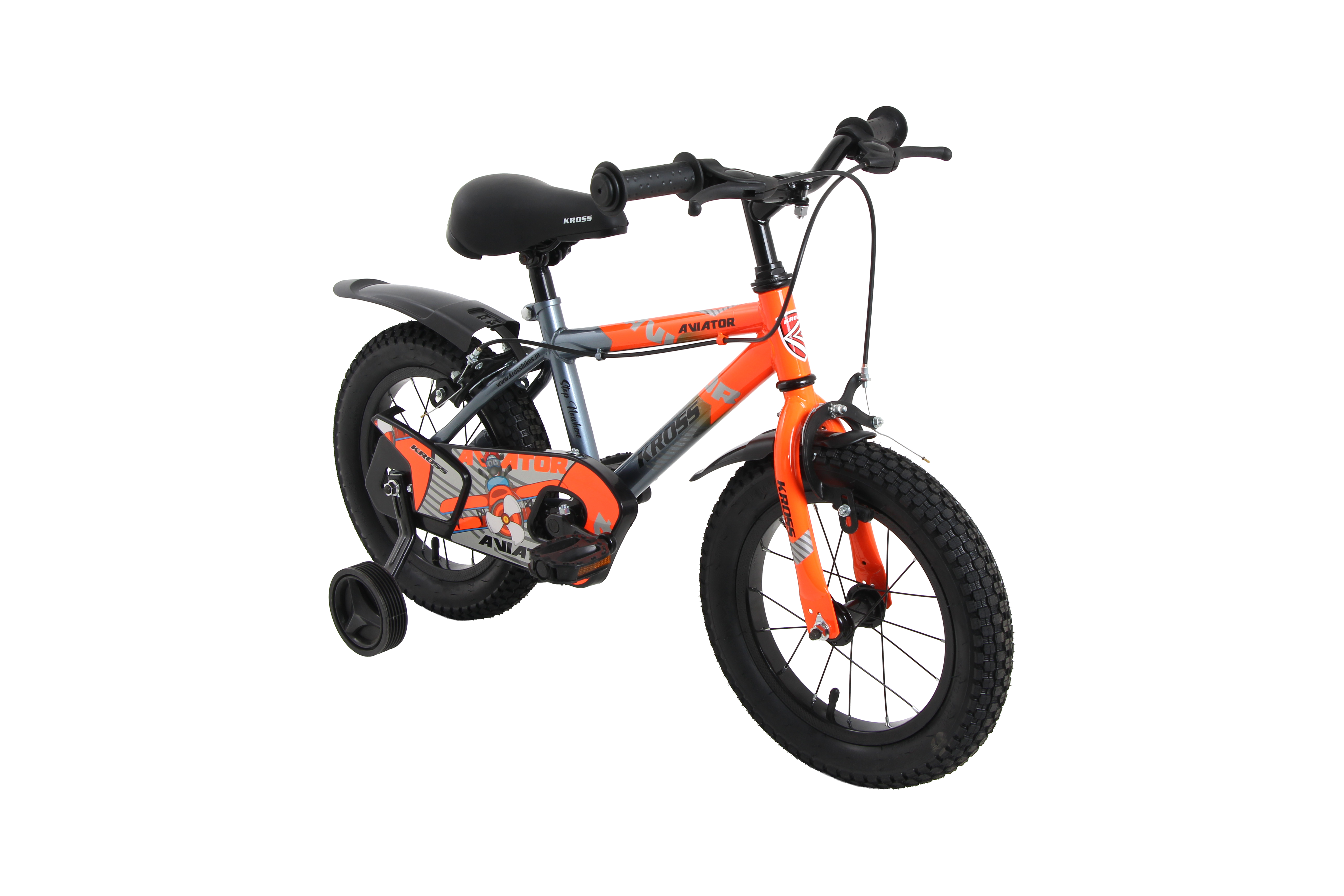 Kross Aviator 14T Kids Bicycle – Grey/Orange with Training Wheels