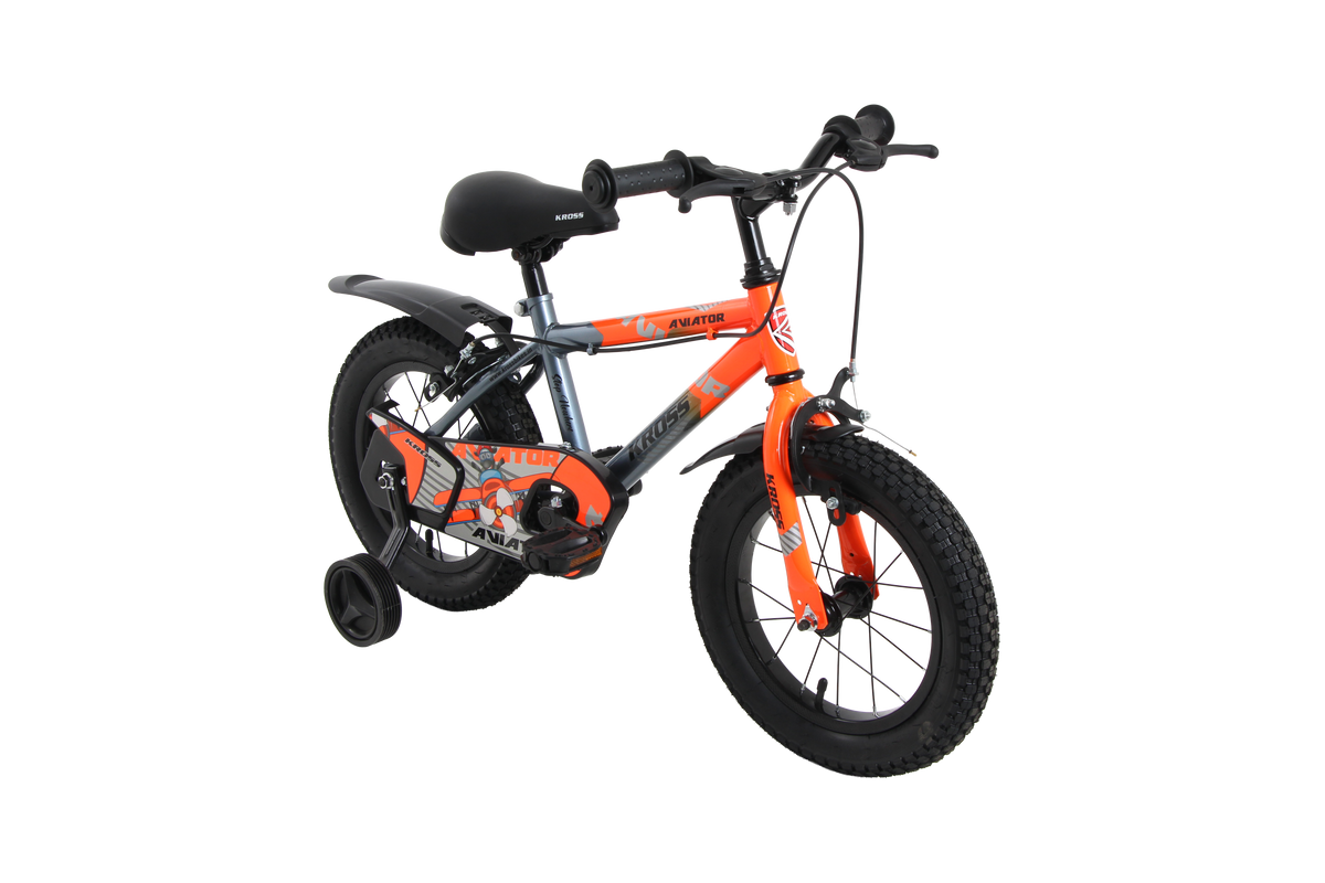 Kross Aviator 14T Kids Bicycle – Grey/Orange with Training Wheels