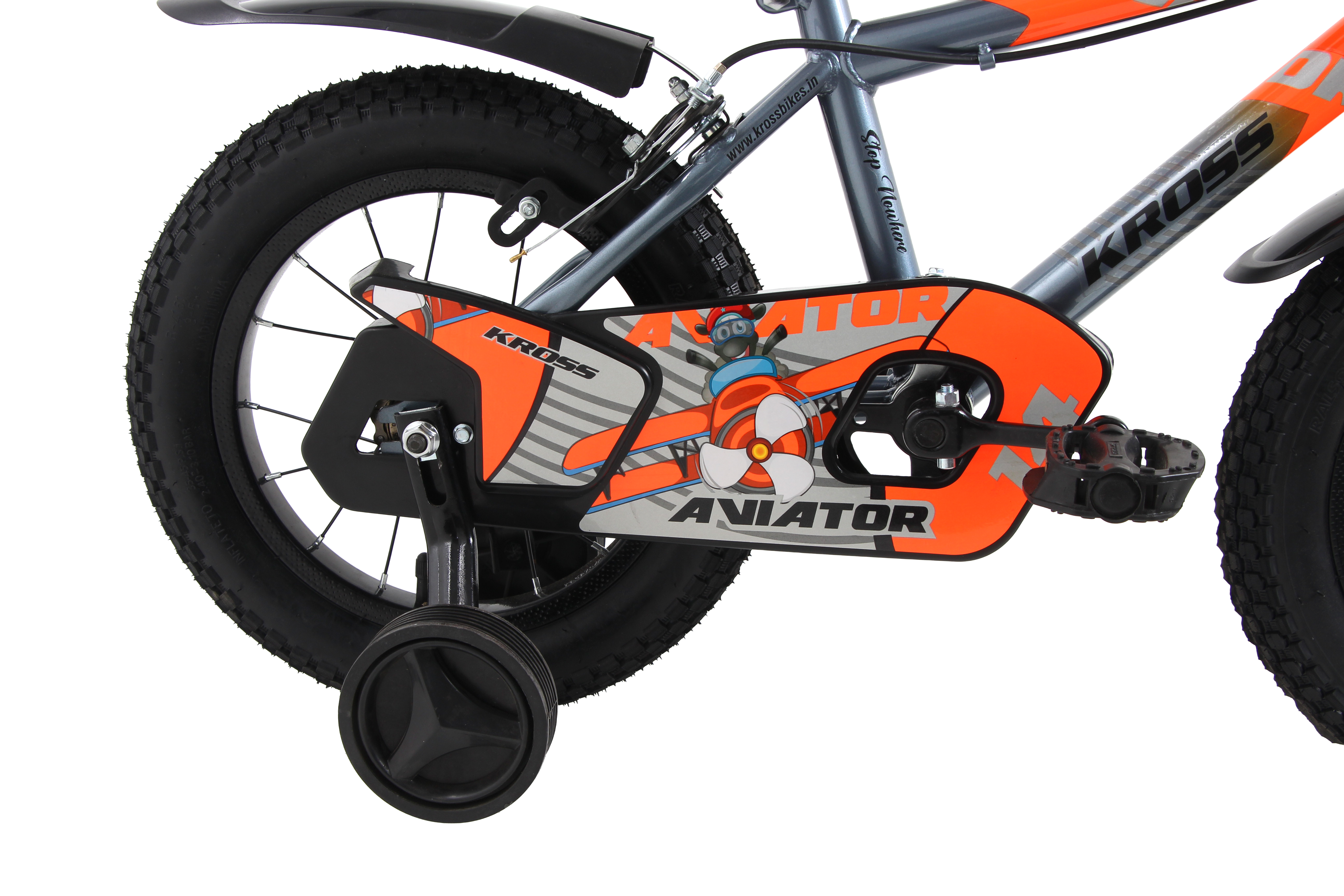 Kross Aviator 14T Kids Bicycle – Grey/Orange with Training Wheels