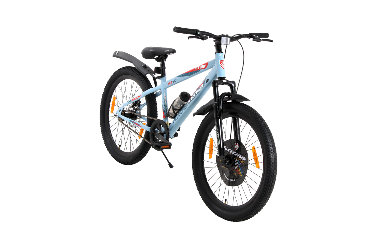 KROSS Hitter 24T Mountain Bicycle for Kids (9–13 Years) with Dual Disc Brakes & Suspension Fork – Blue