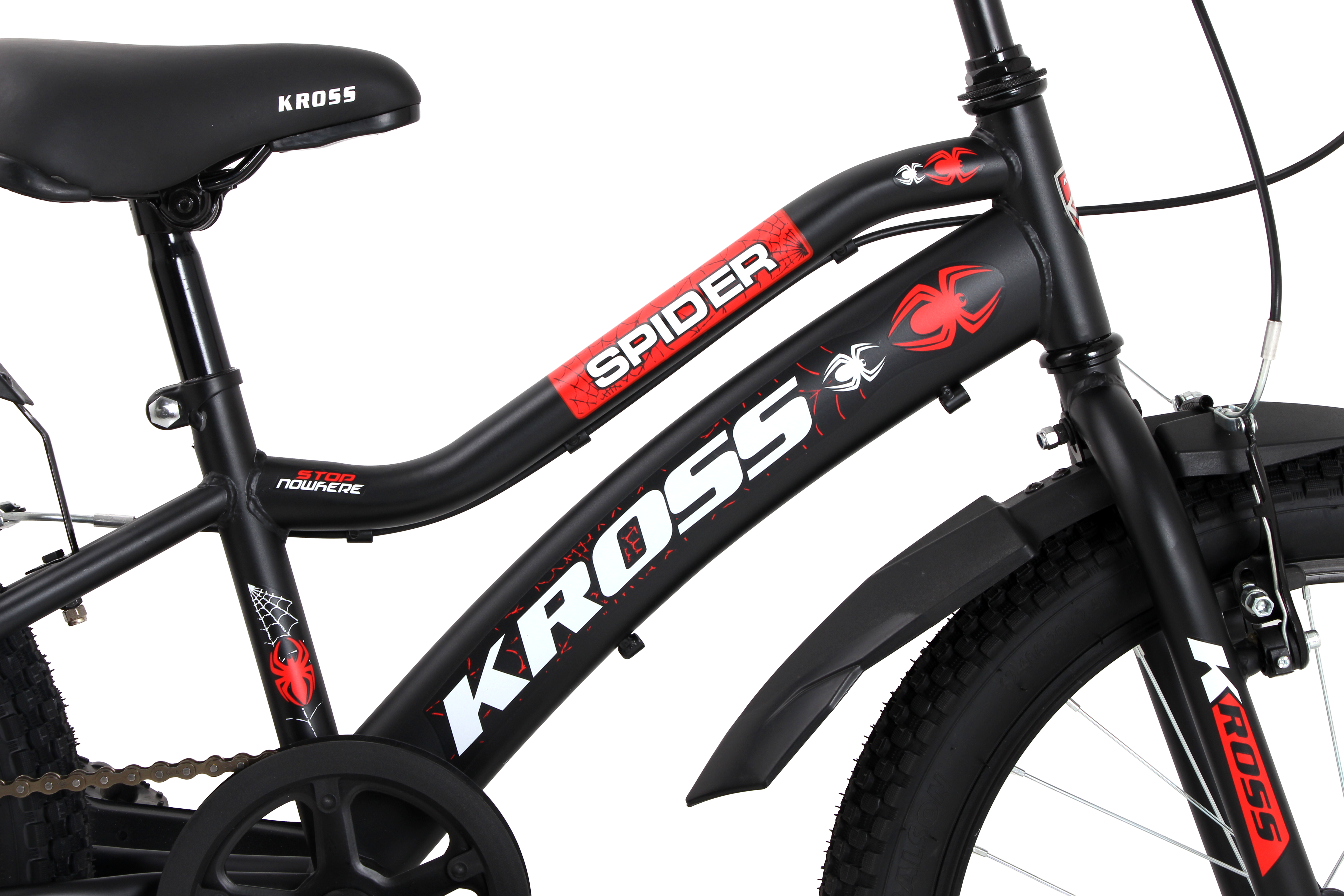 KROSS Spider 20T Single Speed Kids Bicycle for Boys & Girls | Steel Frame | V-Brakes | Matt Black