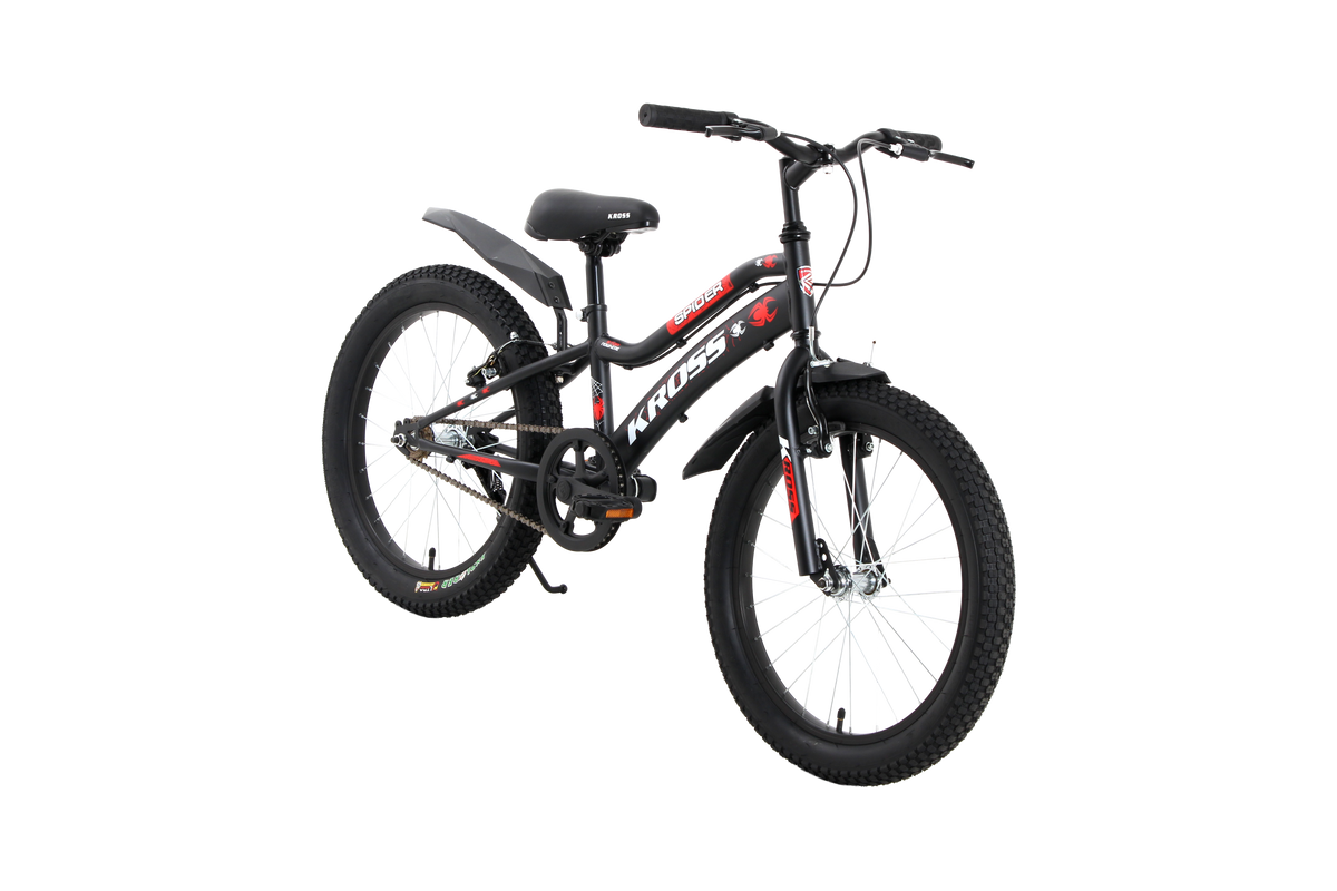 KROSS Spider 20T Single Speed Kids Bicycle for Boys & Girls | Steel Frame | V-Brakes | Matt Black