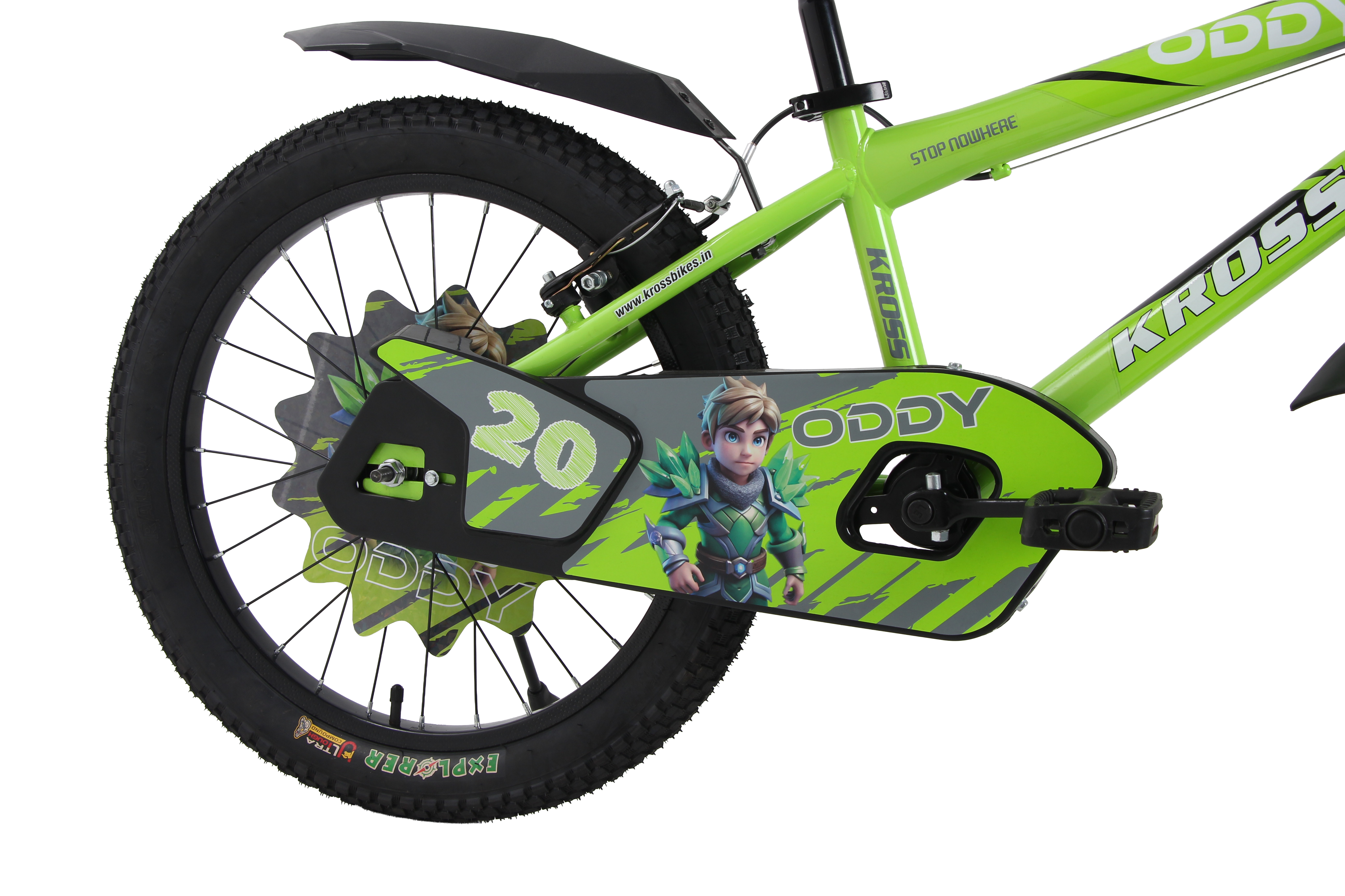 Kross Oddy 20T Kids Bicycle with Training Wheels, V-Brakes, Steel Frame, Green/Grey