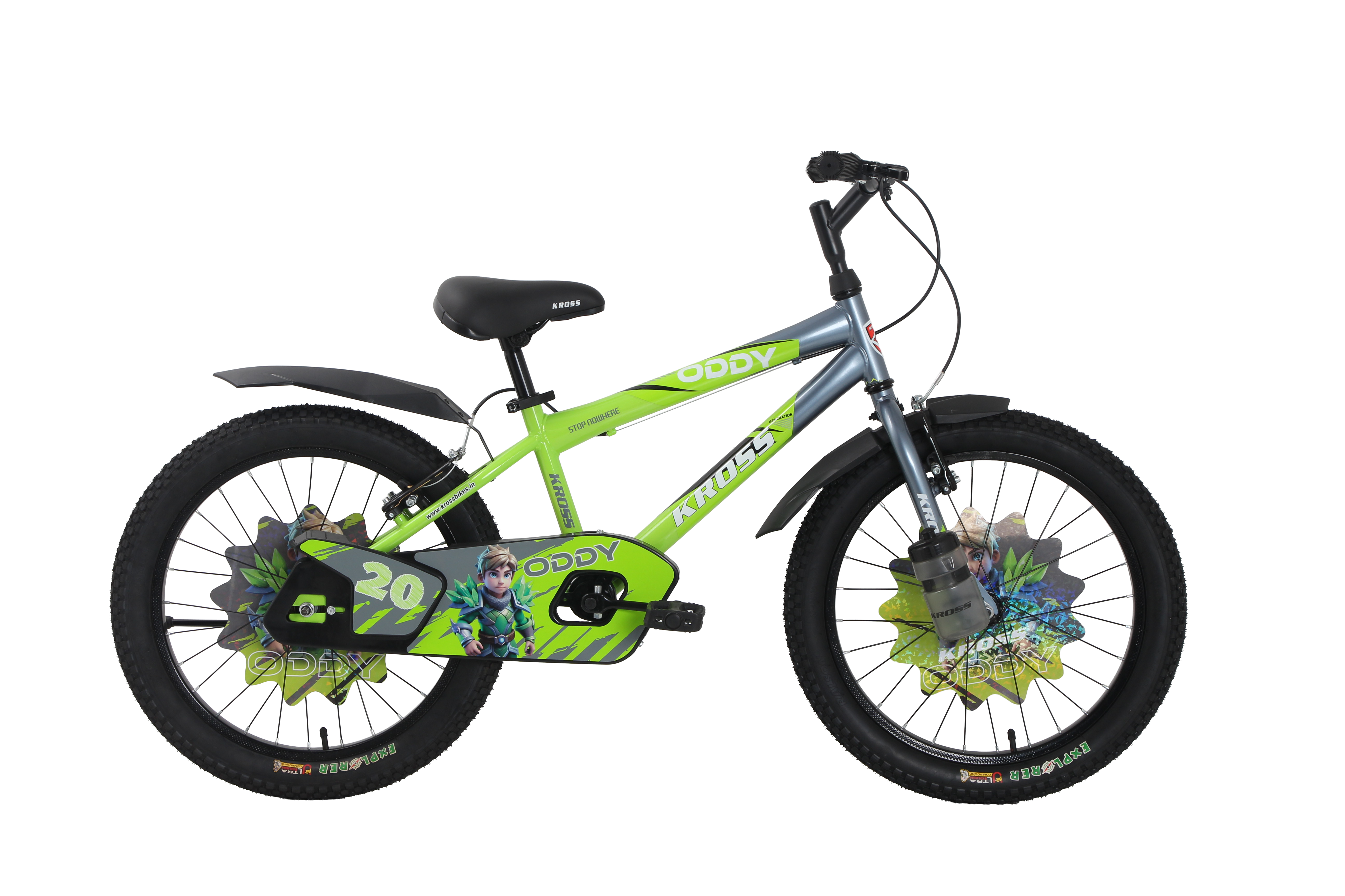 Kross Oddy 20T Kids Bicycle with Training Wheels, V-Brakes, Steel Frame, Green/Grey