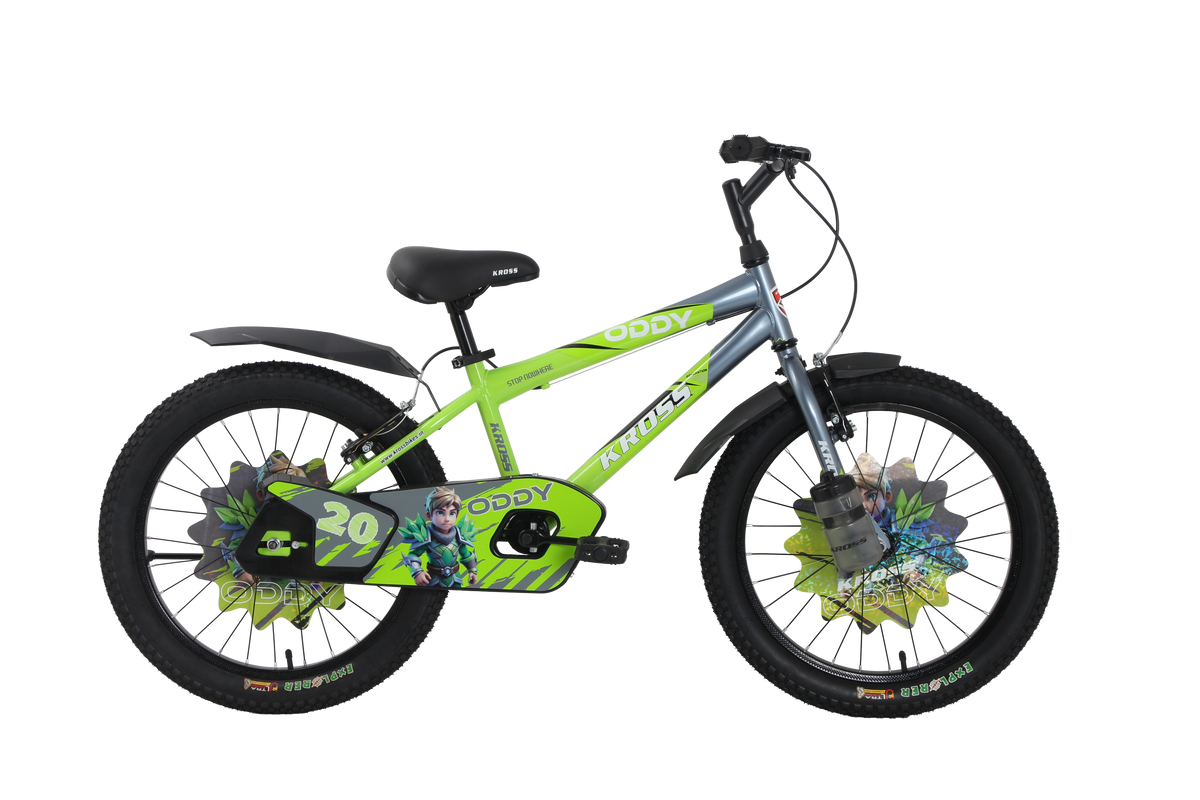 Kross Oddy 20T Kids Bicycle with Training Wheels, V-Brakes, Steel Frame, Green/Grey