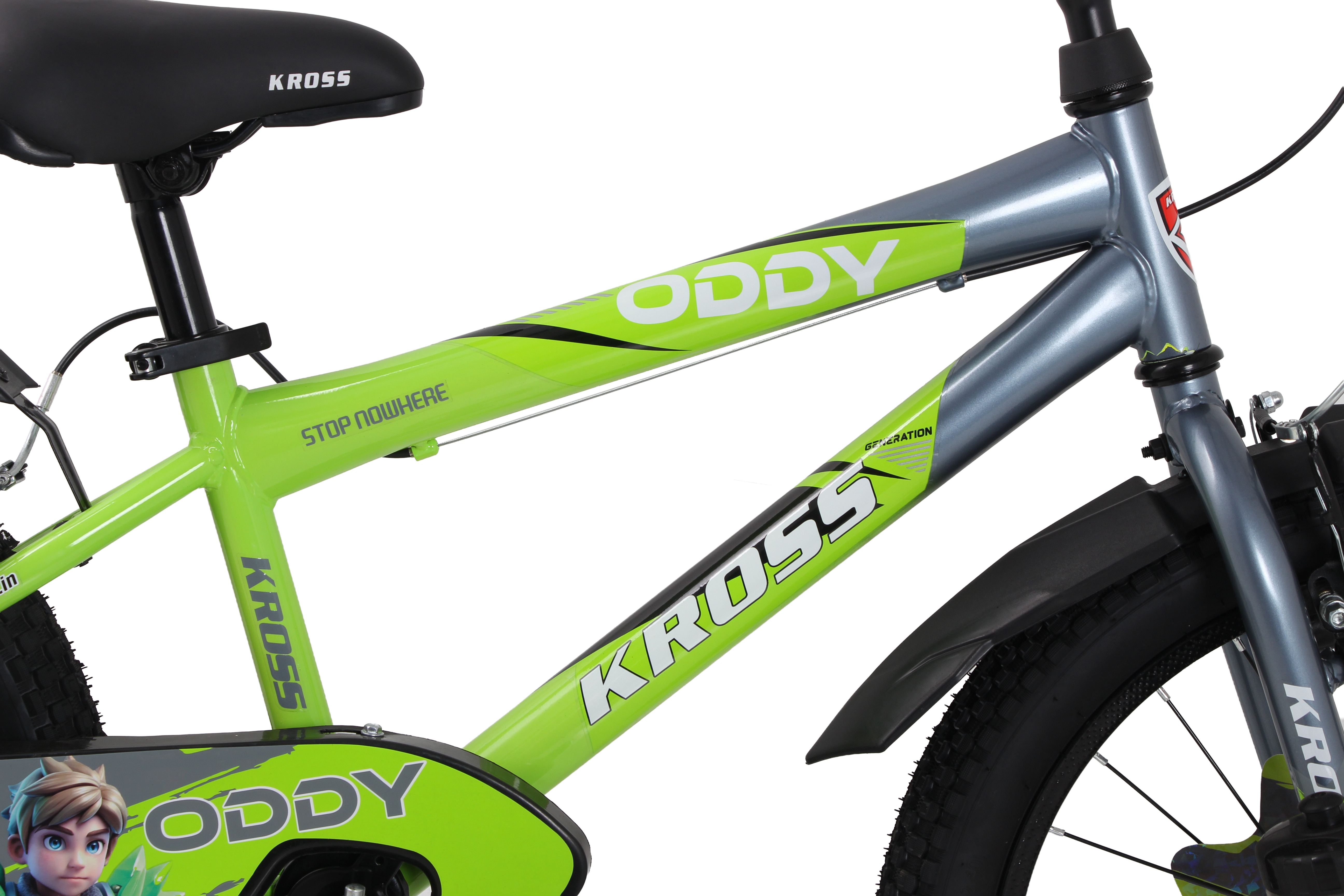 Kross Oddy 20T Kids Bicycle with Training Wheels, V-Brakes, Steel Frame, Green/Grey