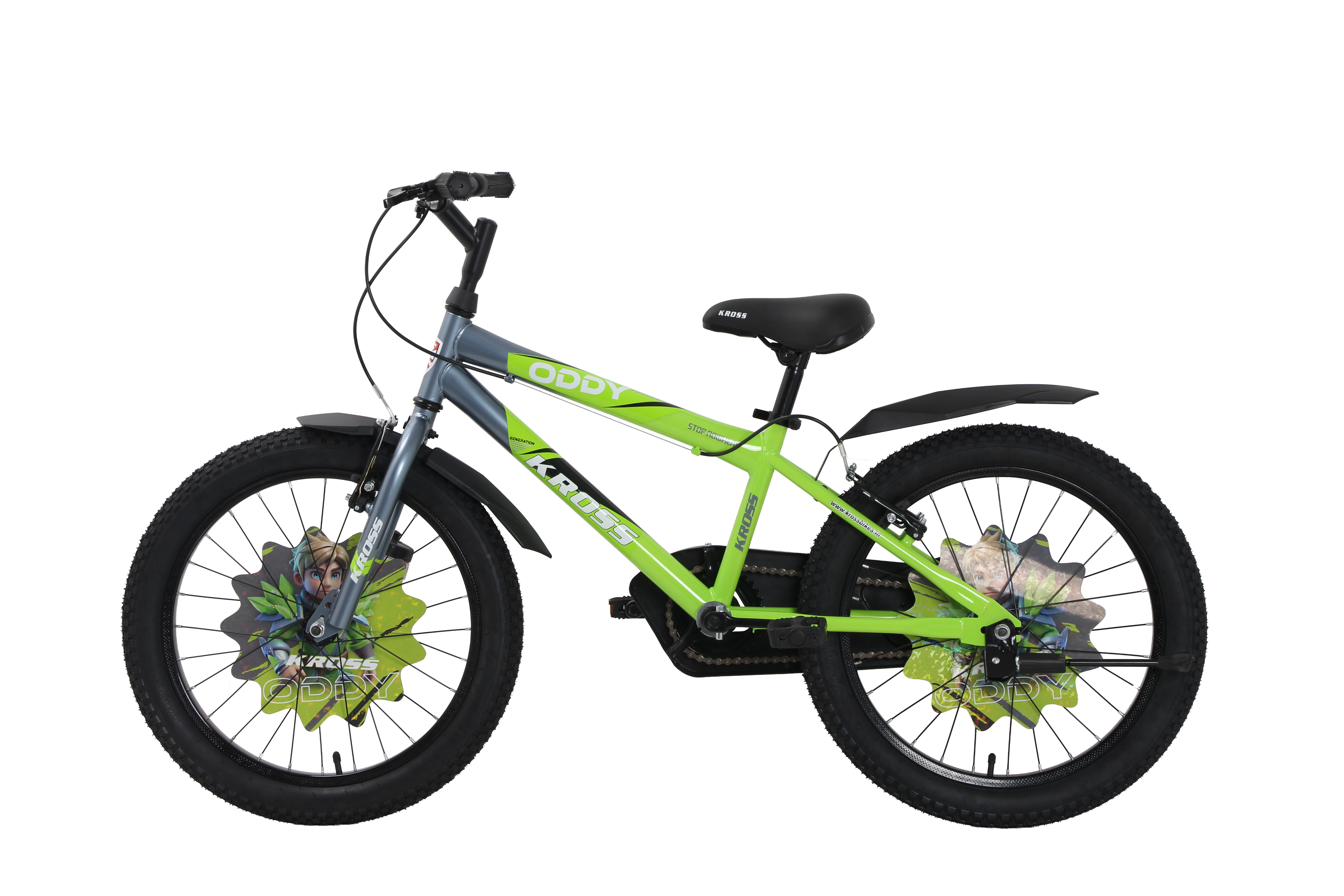 Kross Oddy 20T Kids Bicycle with Training Wheels, V-Brakes, Steel Frame, Green/Grey
