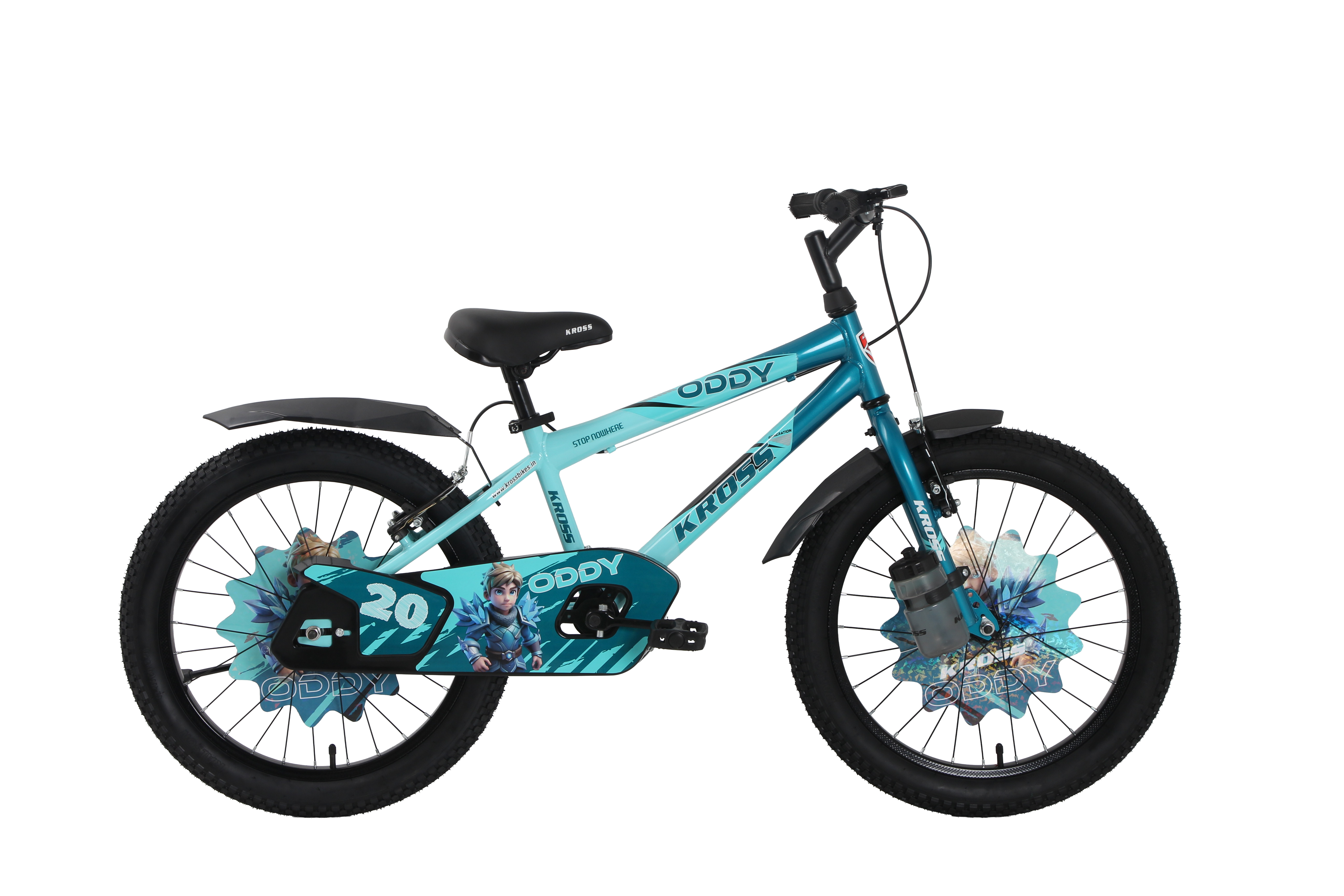 Kross Oddy 20T Kids Bicycle with Training Wheels, V-Brakes, Steel Frame, Aqua Blue-Green