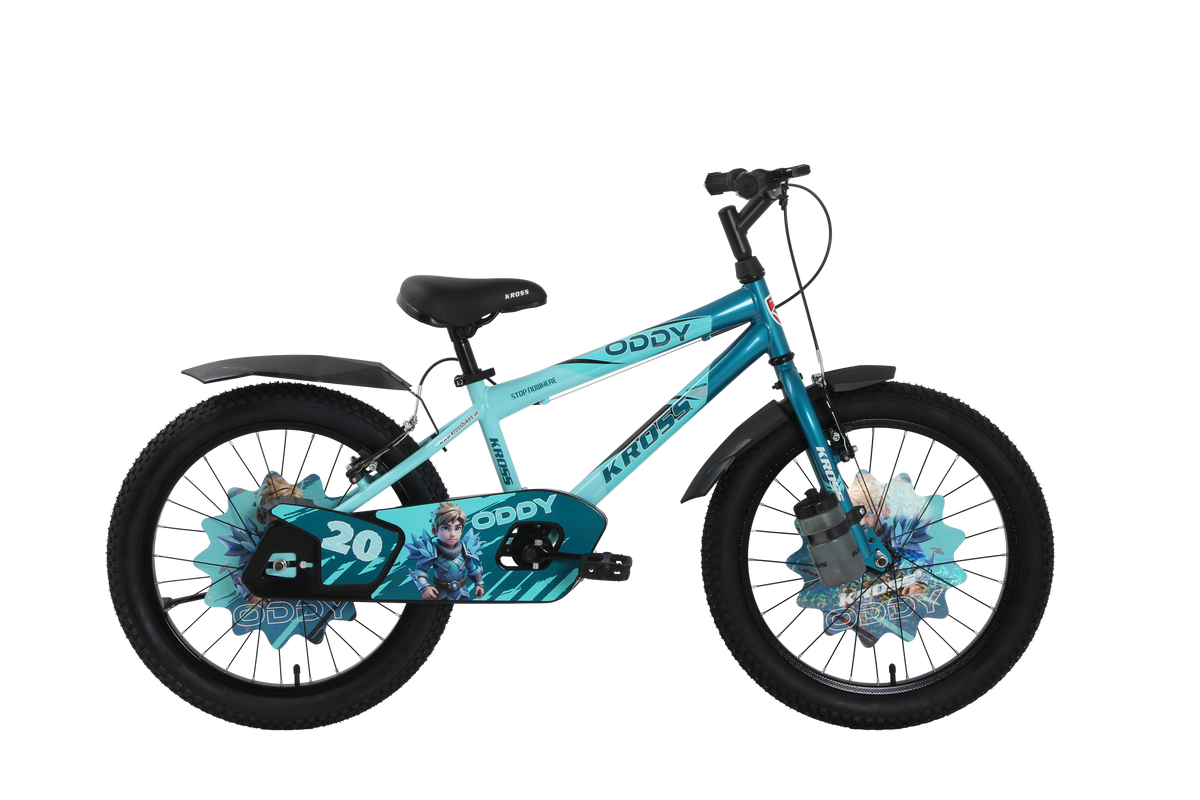 Kross Oddy 20T Kids Bicycle with Training Wheels, V-Brakes, Steel Frame, Aqua Blue-Green