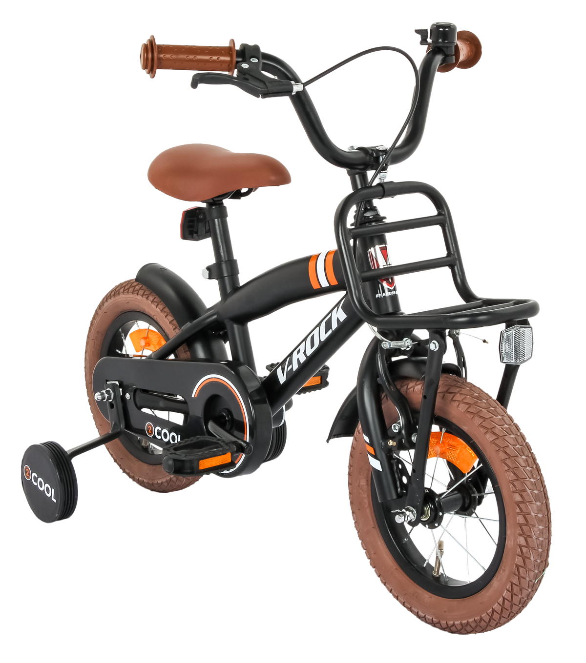 VROCK 2 Cool 12T Kids Bicycle | 12-inch Steel Frame | Rubber Tyres | Front V-Brake & Rear Coaster Brake | Adjustable Seat | Training Wheels | Age 4–7 Years (Black)
