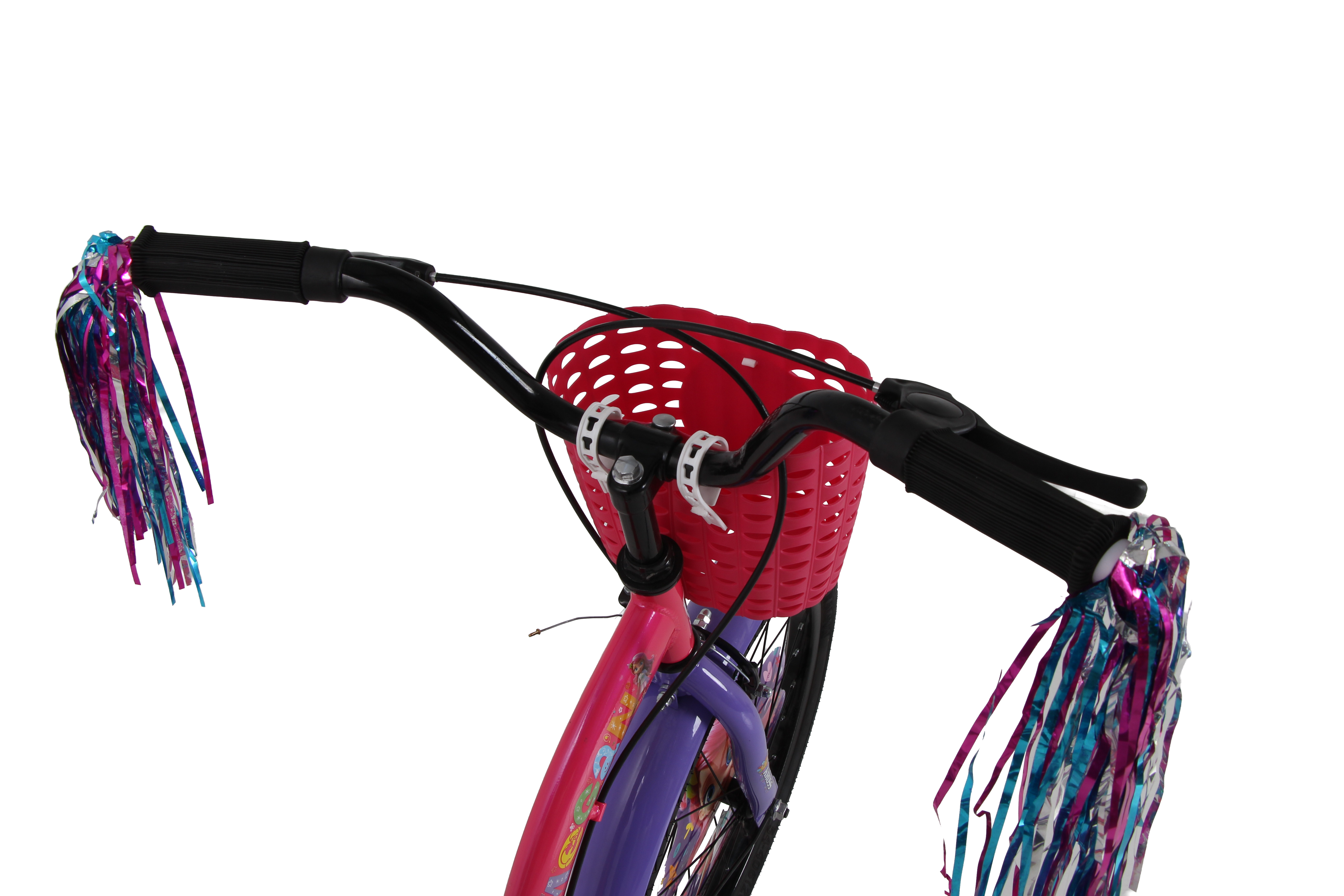 Kross Megan 20T Kids Bicycle for Girls | 20-Inch Wheel | Single Speed | Front Basket, Back Rest, Carrier, Streamers & Training Wheels | Pink-Purple