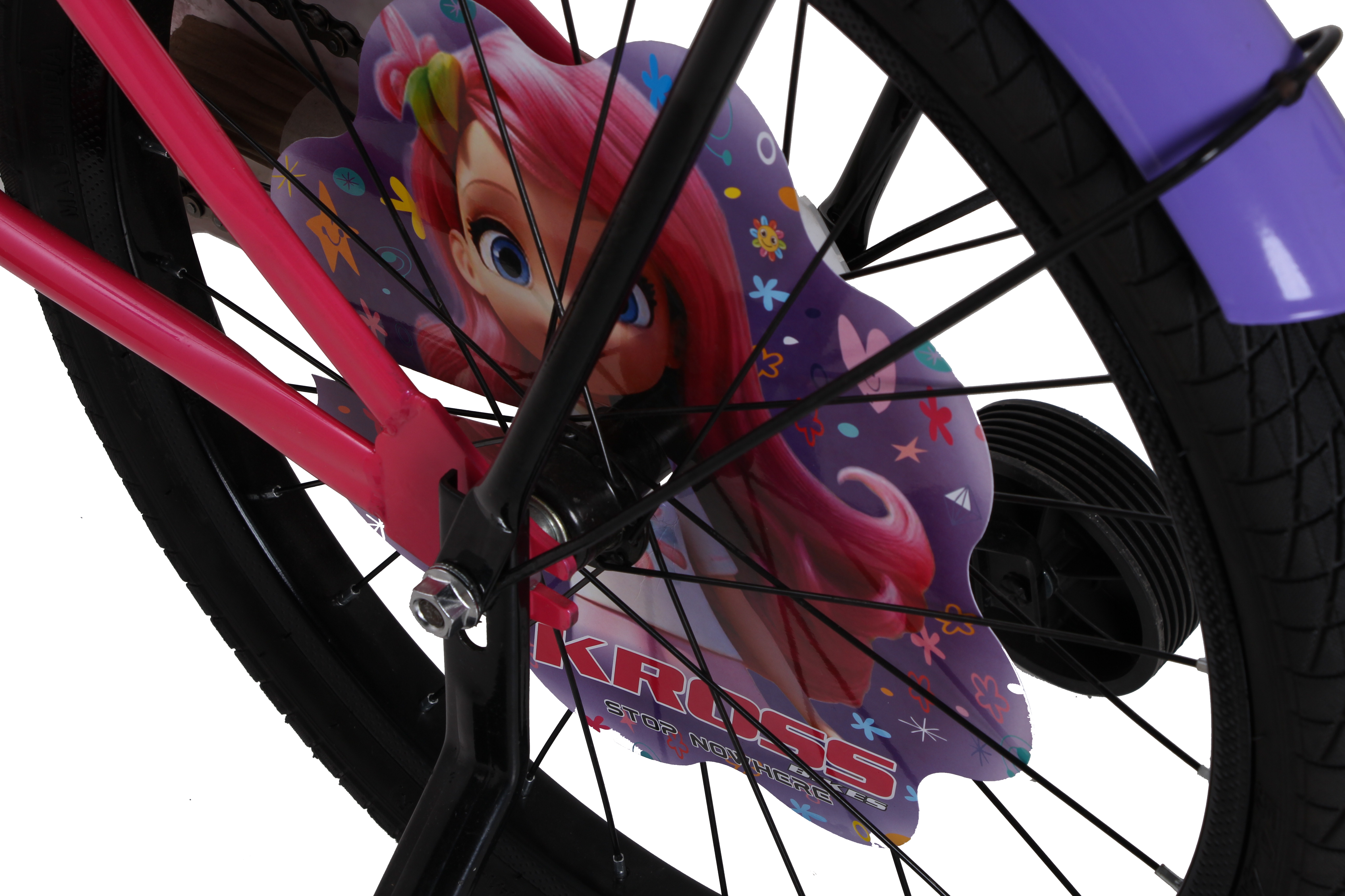 Kross Megan 20T Kids Bicycle for Girls | 20-Inch Wheel | Single Speed | Front Basket, Back Rest, Carrier, Streamers & Training Wheels | Pink-Purple
