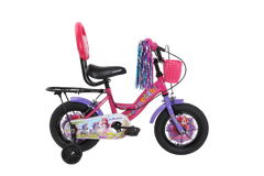 Kross Megan 12T Kids Bicycle with Training Wheels, Basket, Back Rest & Carrier | Single Speed | Pink-Purple