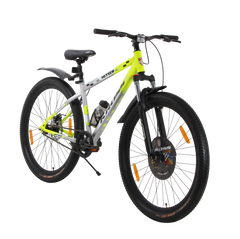 Kross Hitter 29T Mountain Bicycle for Adults | Single Speed | Steel Frame | Front Suspension with Lockout | Dual Disc Brakes | Green & Silver