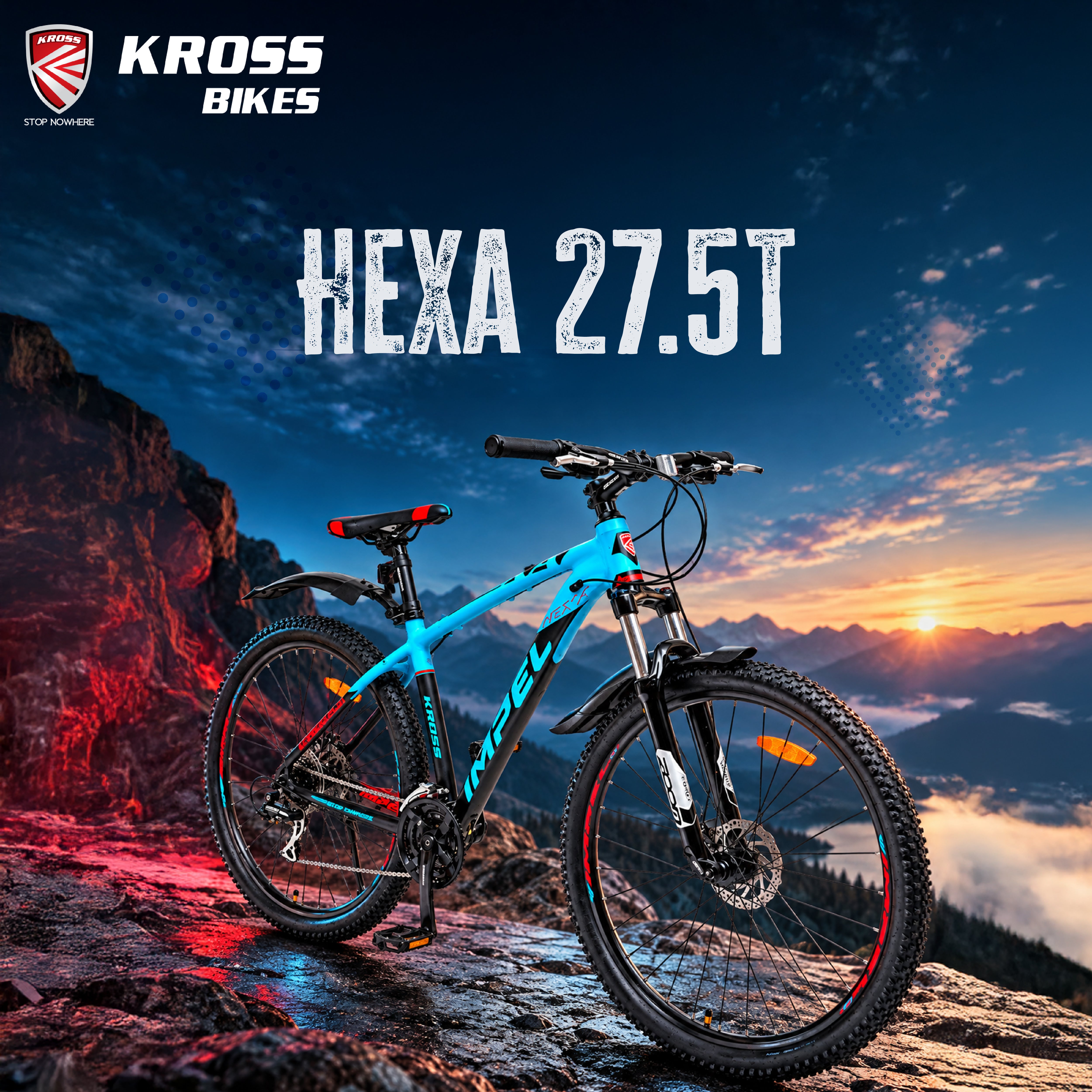 Kross Hexa 27.5T 24-Speed Dual Disc Brake Alloy MTB Bicycle (Matte Black-Blue, 27.5” Alloy Frame, Shimano Gear Set, Zoom Suspension)