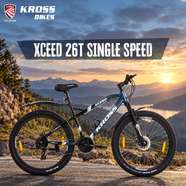 Kross Xceed 26T MTB Bicycle | Steel Frame | Front Suspension | Dual Disc Brakes | 26×2.35 Tyres | Grey-Black