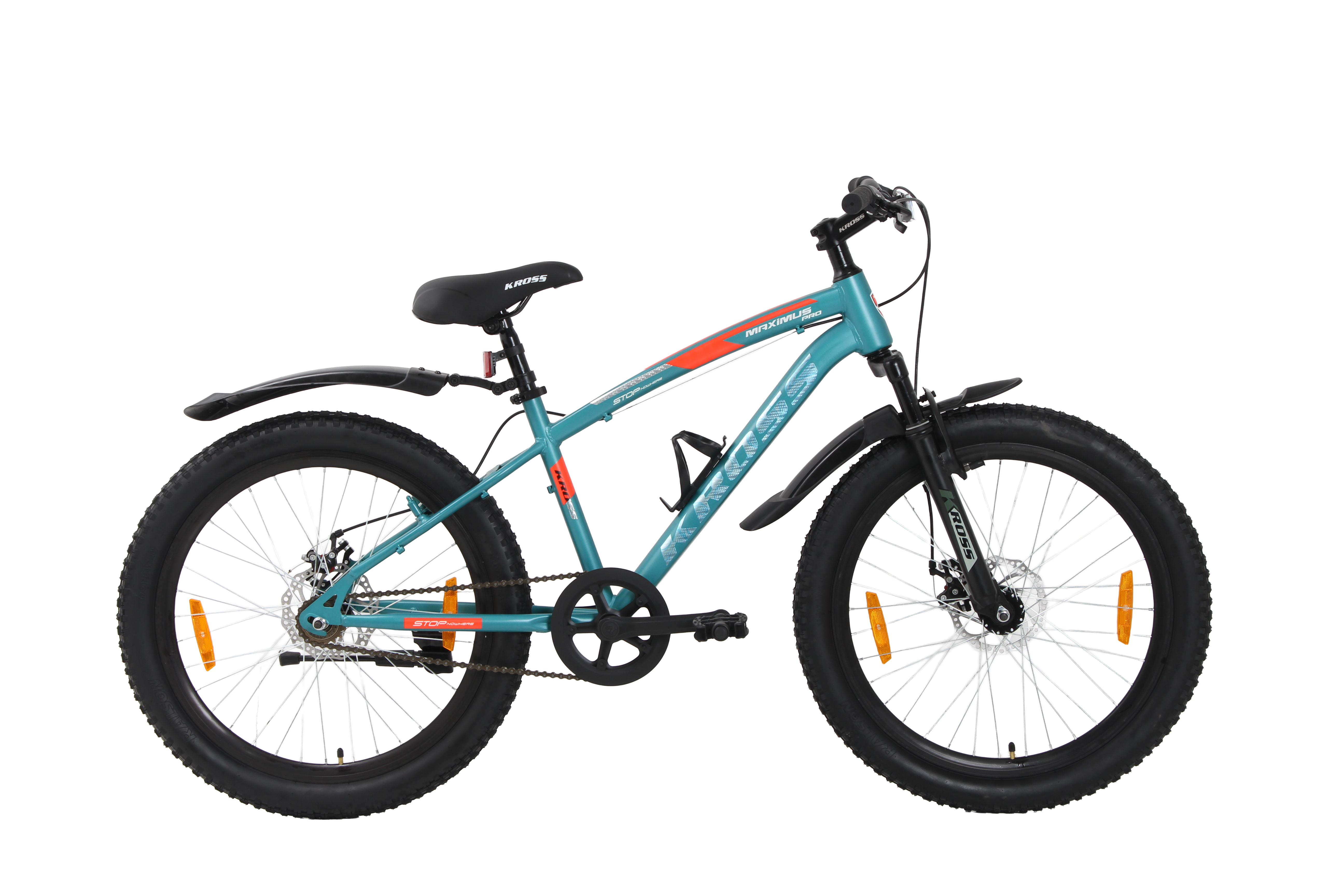 Kross Maximus Pro 24T Single Speed Double Disc Kids/Teens MTB – Matte Blue – Steel Frame, Suspension Fork, 24×2.40 Tyres