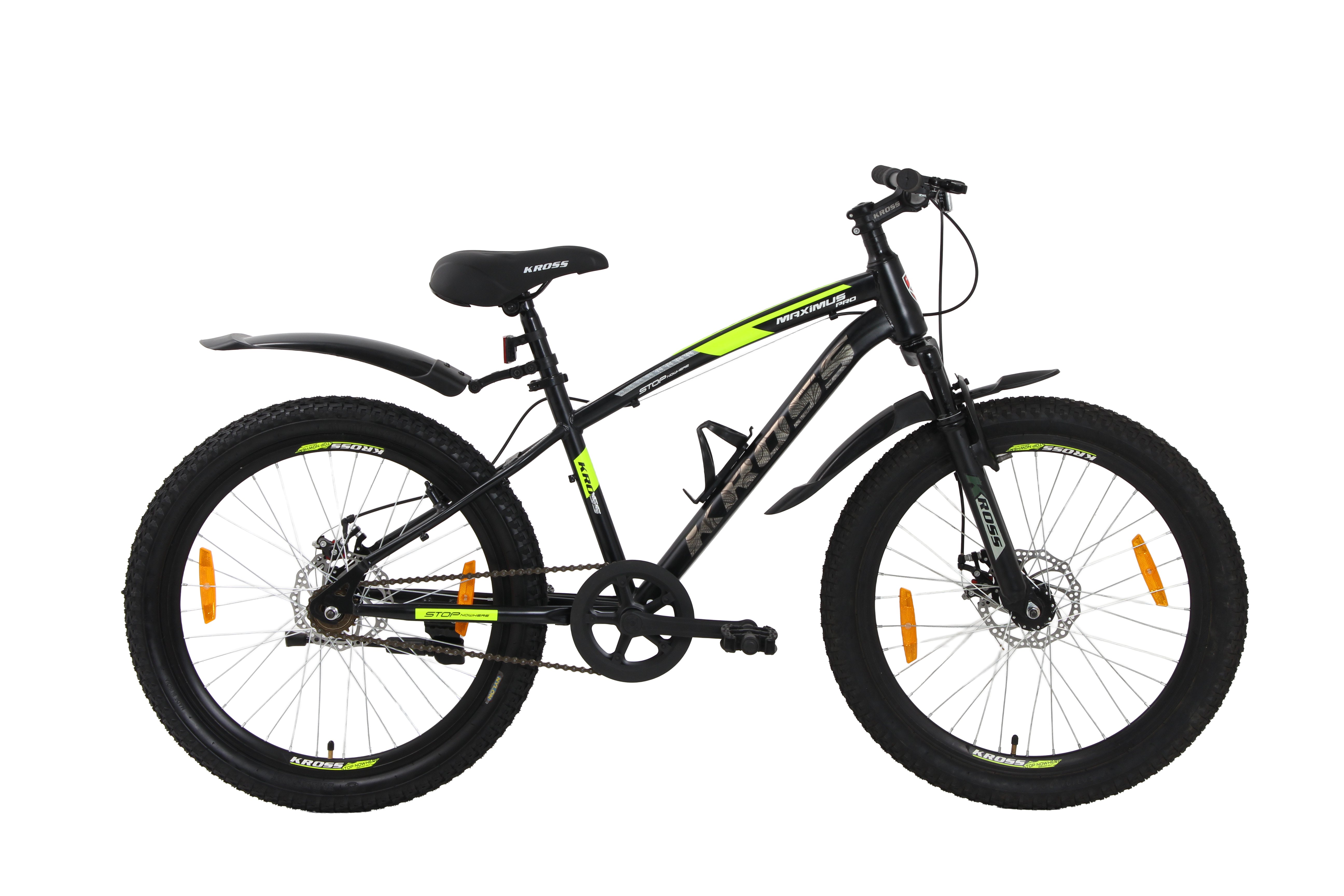 Maximus Pro Kross 24T Black/Yellow – Single-Speed Disc MTB with Suspension & Steel Frame