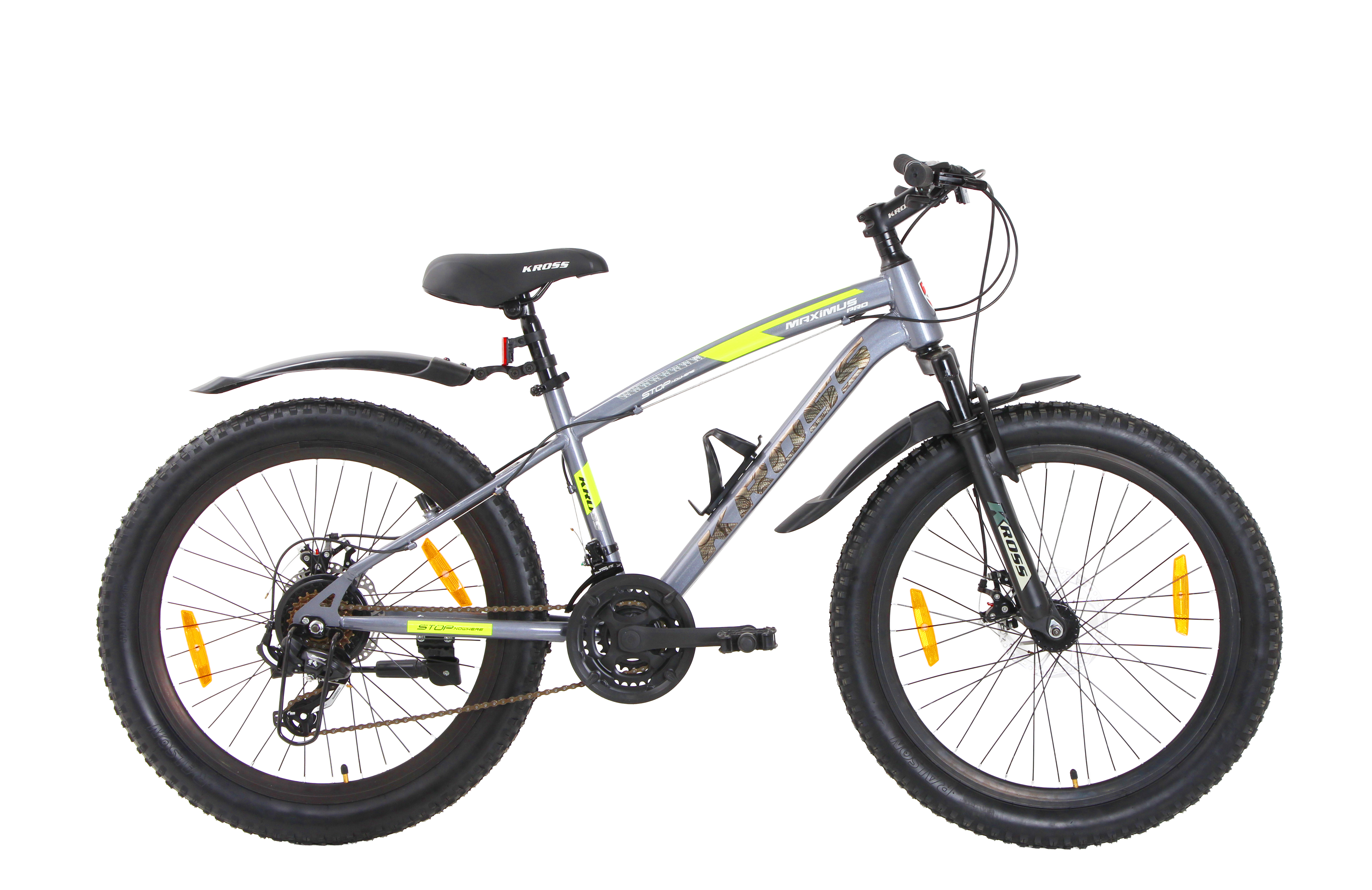 KROSS Maximus Pro 24T 21-Speed MTB with Suspension Fork, Dual Disc Brakes, Alloy Stem, Wide Tyres & Double-Wall Rims (Grey)