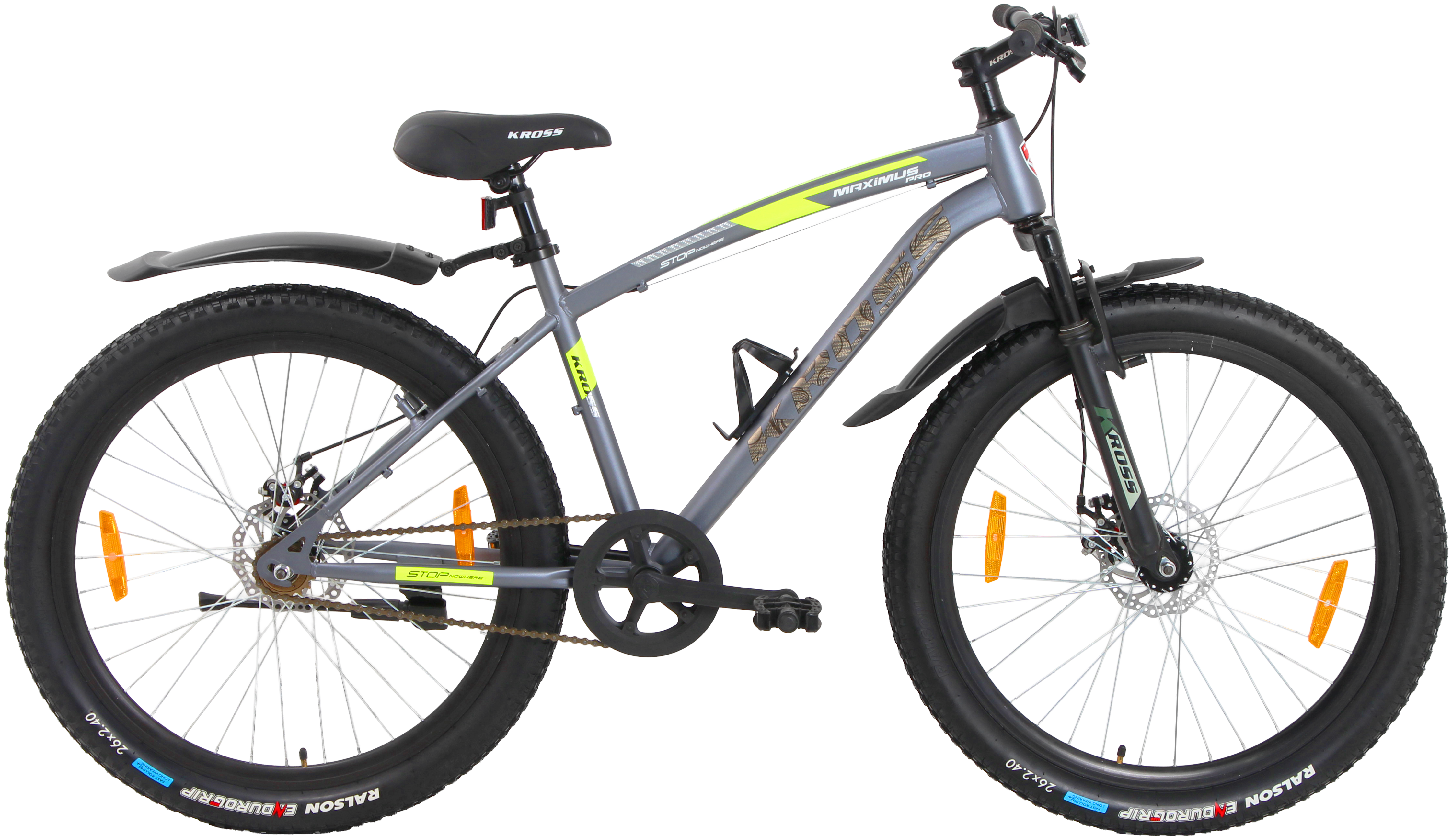 MAXIMUS PRO 26T Single Speed Mountain Bike with Suspension Fork, Dual Disc Brakes, Steel Frame, 2.4” Tyres & Alloy Double-Wall Rims (Grey)