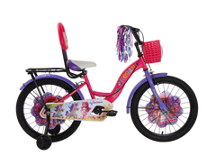 Kross Megan 20T Kids Bicycle for Girls | 20-Inch Wheel | Single Speed | Front Basket, Back Rest, Carrier, Streamers & Training Wheels | Pink-Purple