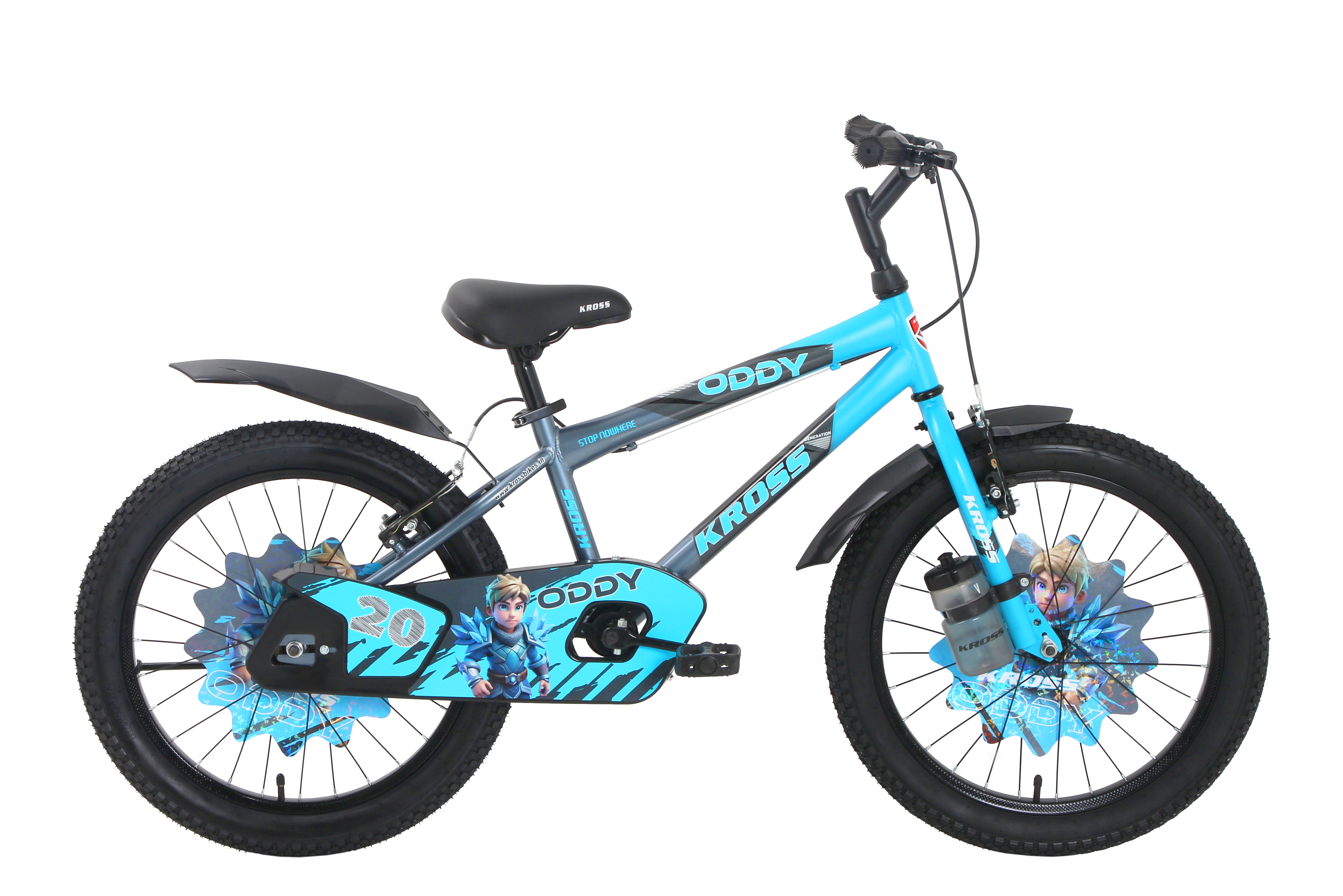 Kross Oddy 20T Kids Bicycle with Training Wheels, V-Brakes, Steel Frame, Blue/Grey